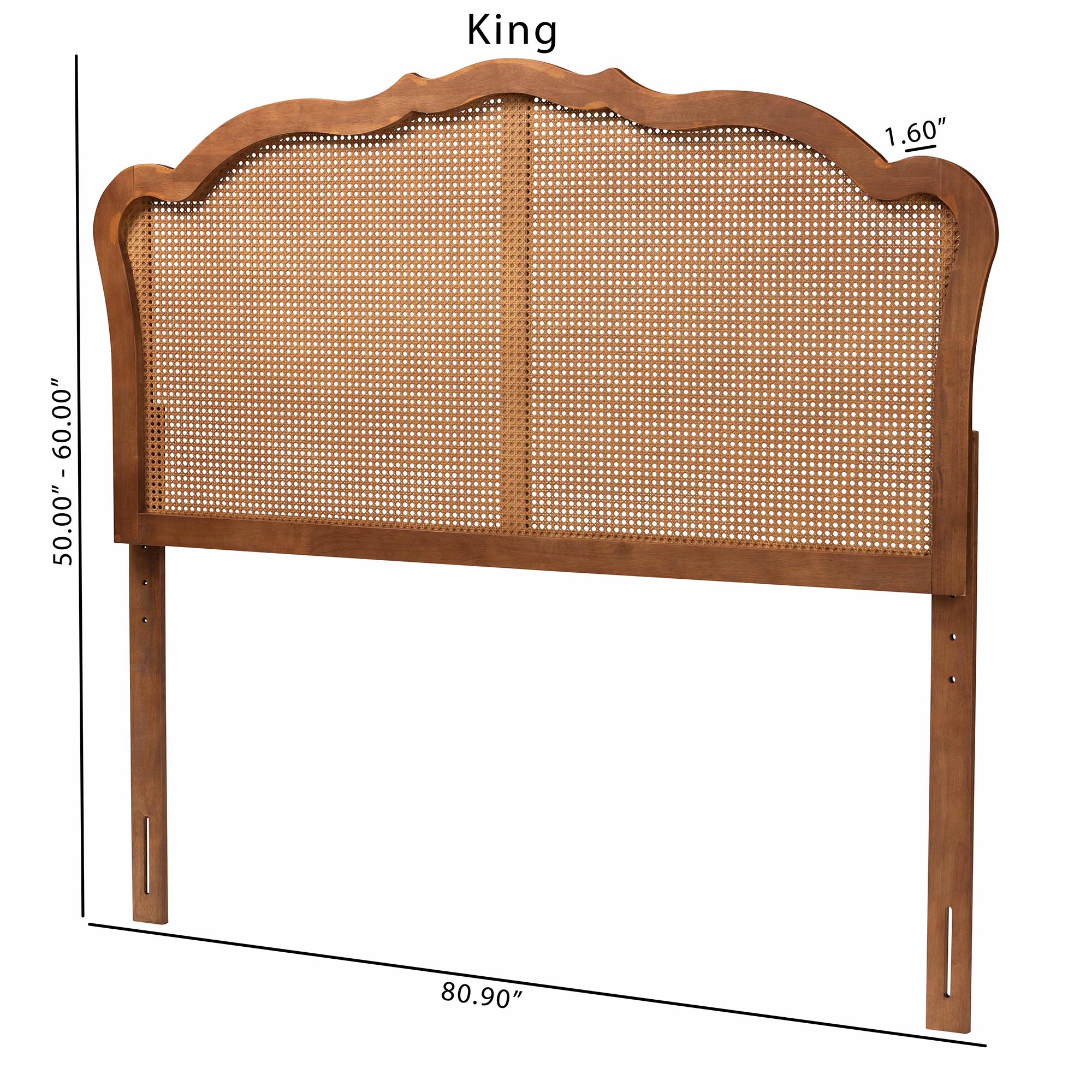 Baxton Studio Leandra Classic and Traditional Ash Walnut Finished Wood King Size Headboard with Rattan