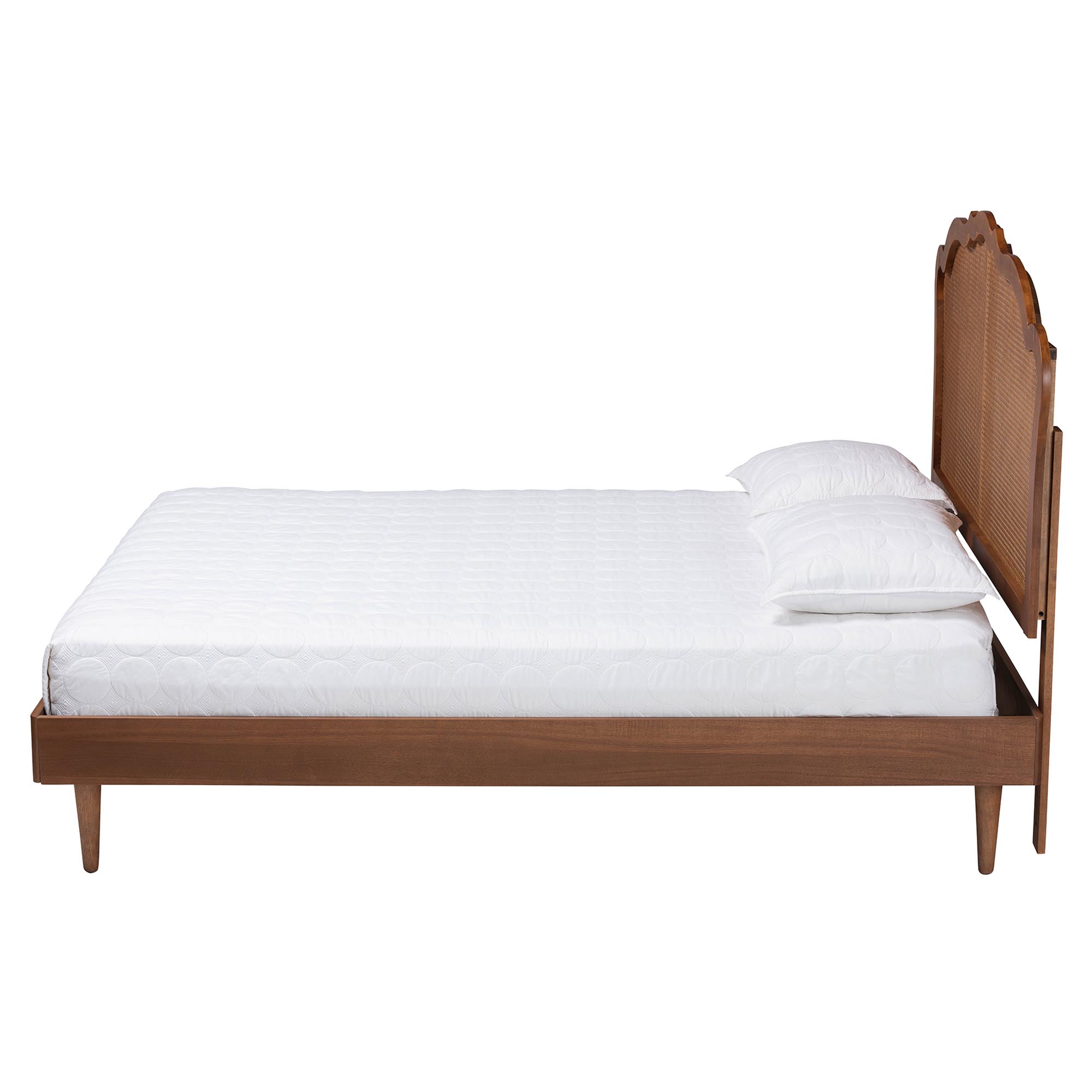 Baxton Studio Camden Mid-Century Walnut Brown Wood and Rattan King Size Platform Bed