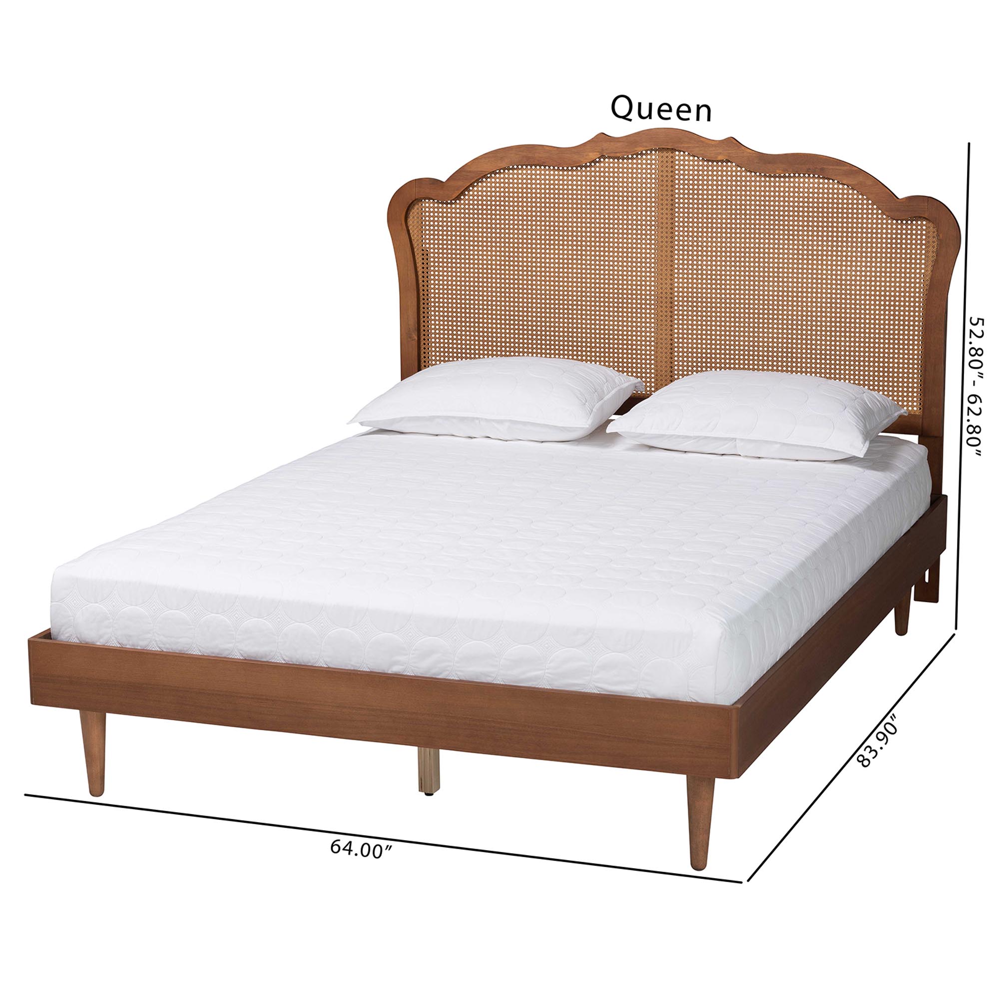 Baxton Studio Camden Mid-Century Walnut Brown Wood and Rattan Queen Size Platform Bed