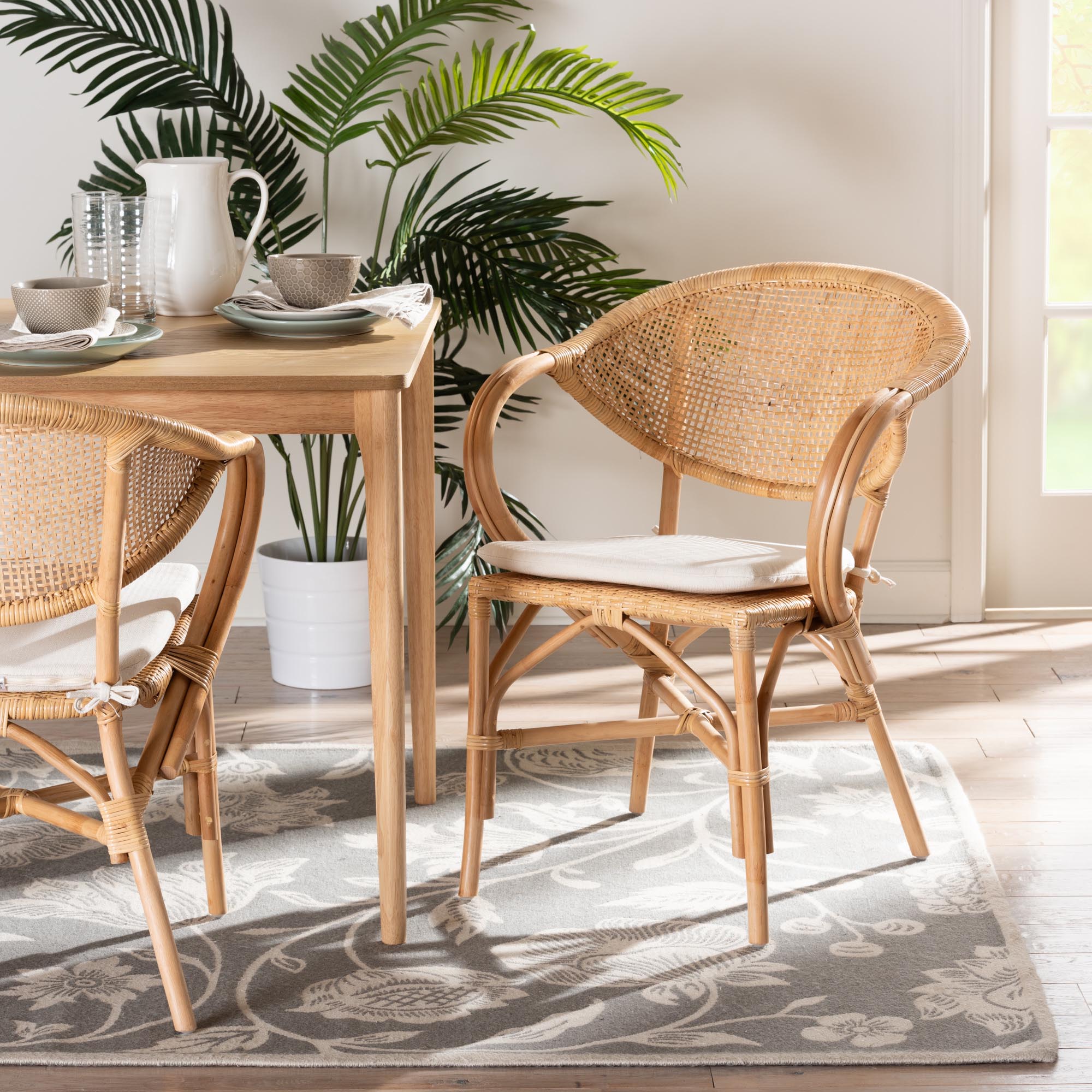 bali & pari Varick Modern Bohemian Natural Brown Finished Rattan Dining Chair