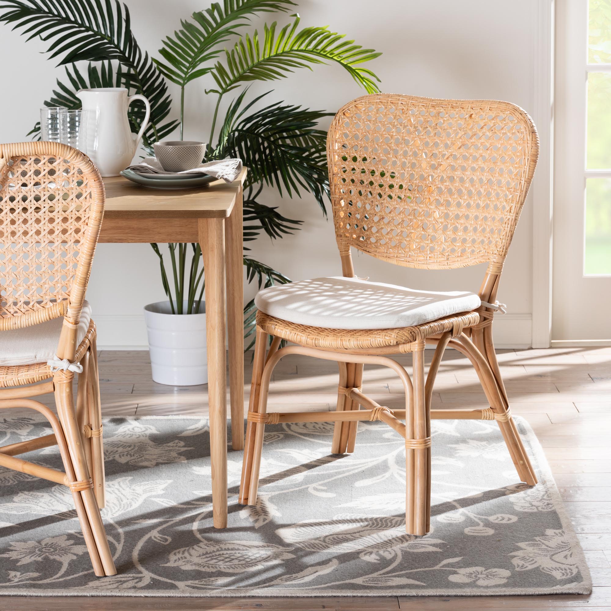 bali & pari Nadira Modern Bohemian Natural Brown Finished Rattan Dining Chair