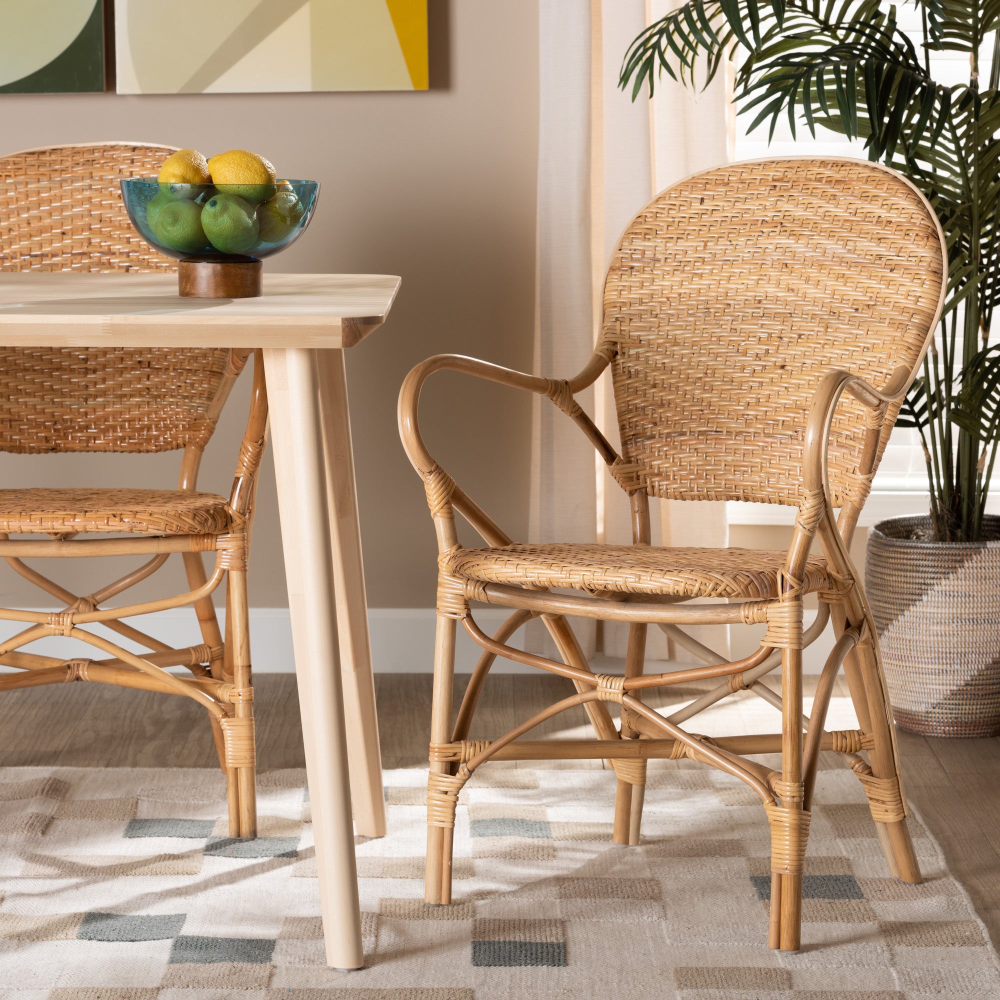 bali & pari Genna Modern Bohemian Natural Brown Finished Rattan Dining Chair