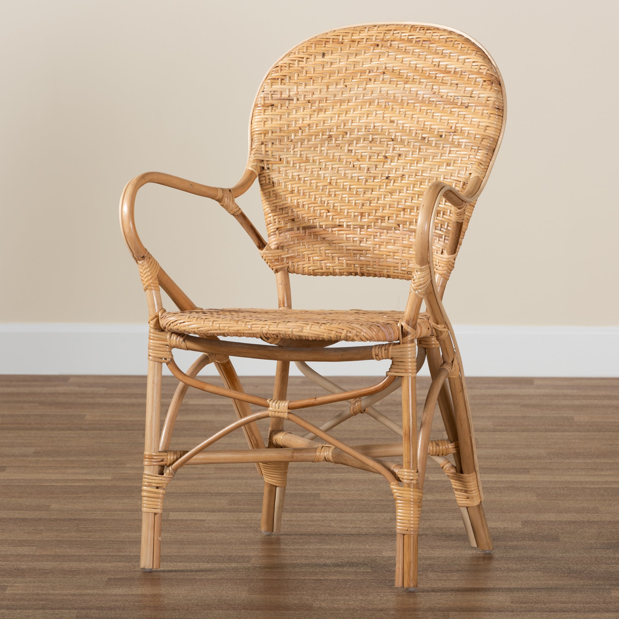 bali & pari Genna Modern Bohemian Natural Brown Finished Rattan Dining Chair