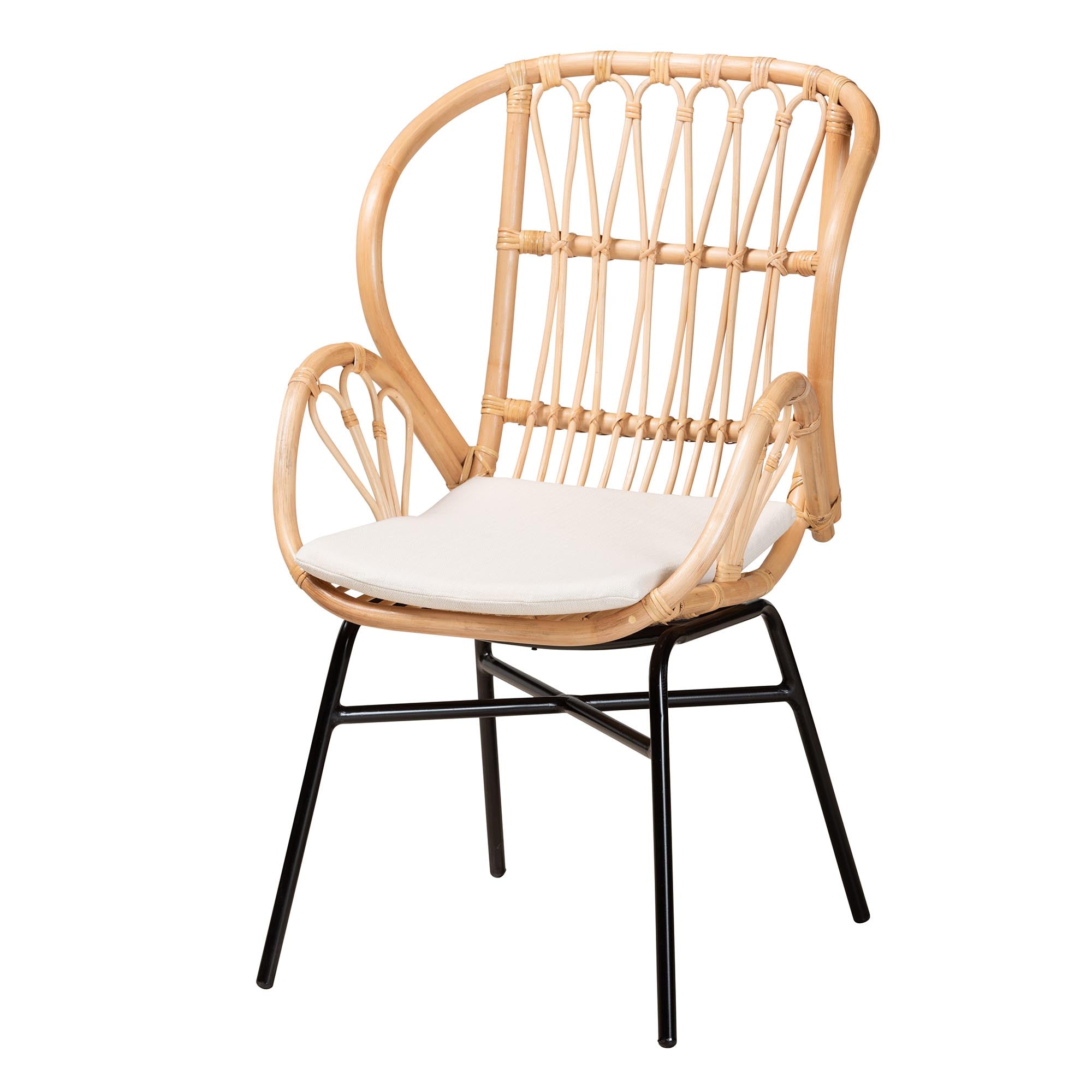 bali & pari Caelia Modern Bohemian Natural Brown Rattan and Black Metal Chair