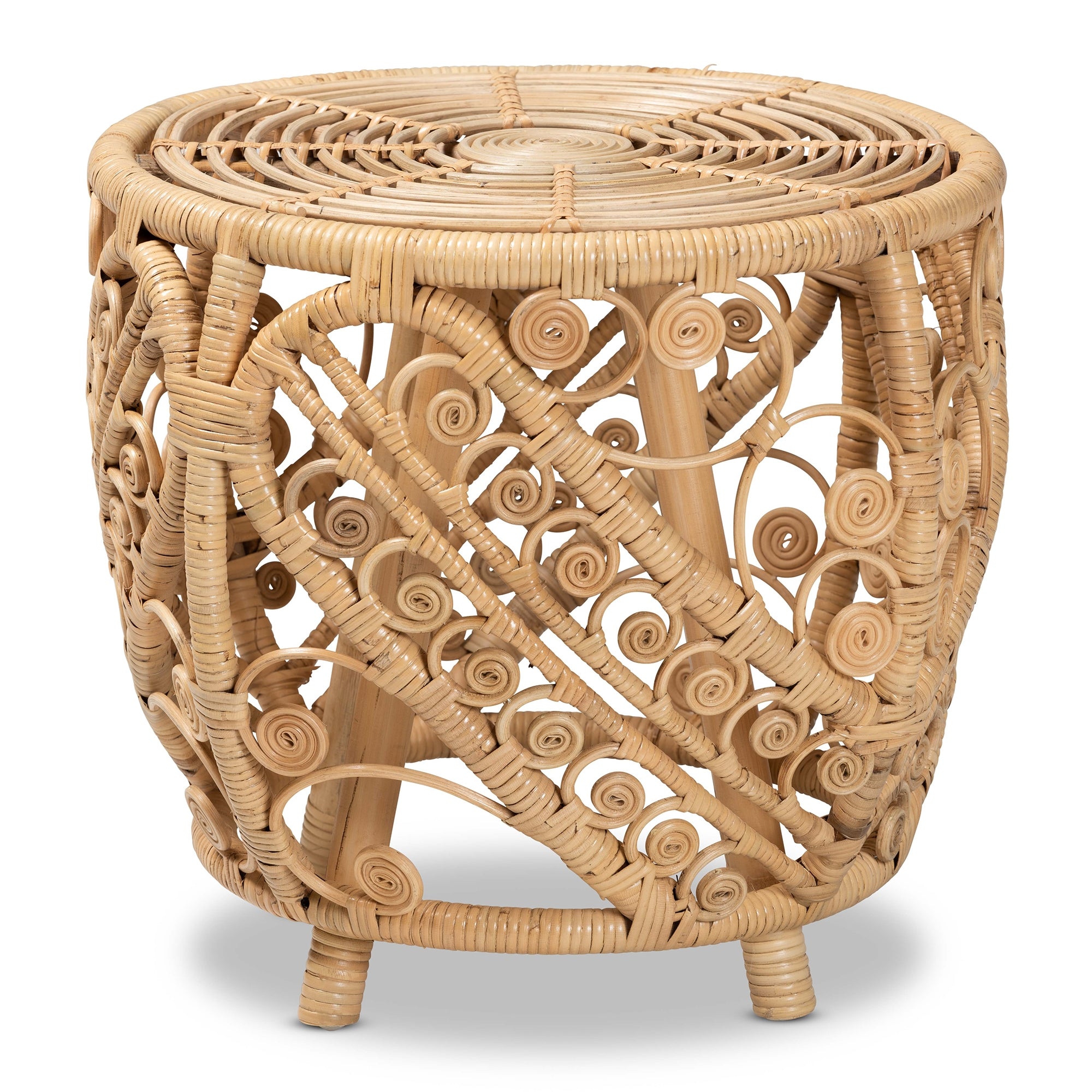bali & pari Saranna Modern Bohemian Natural Brown Finished Rattan End Table