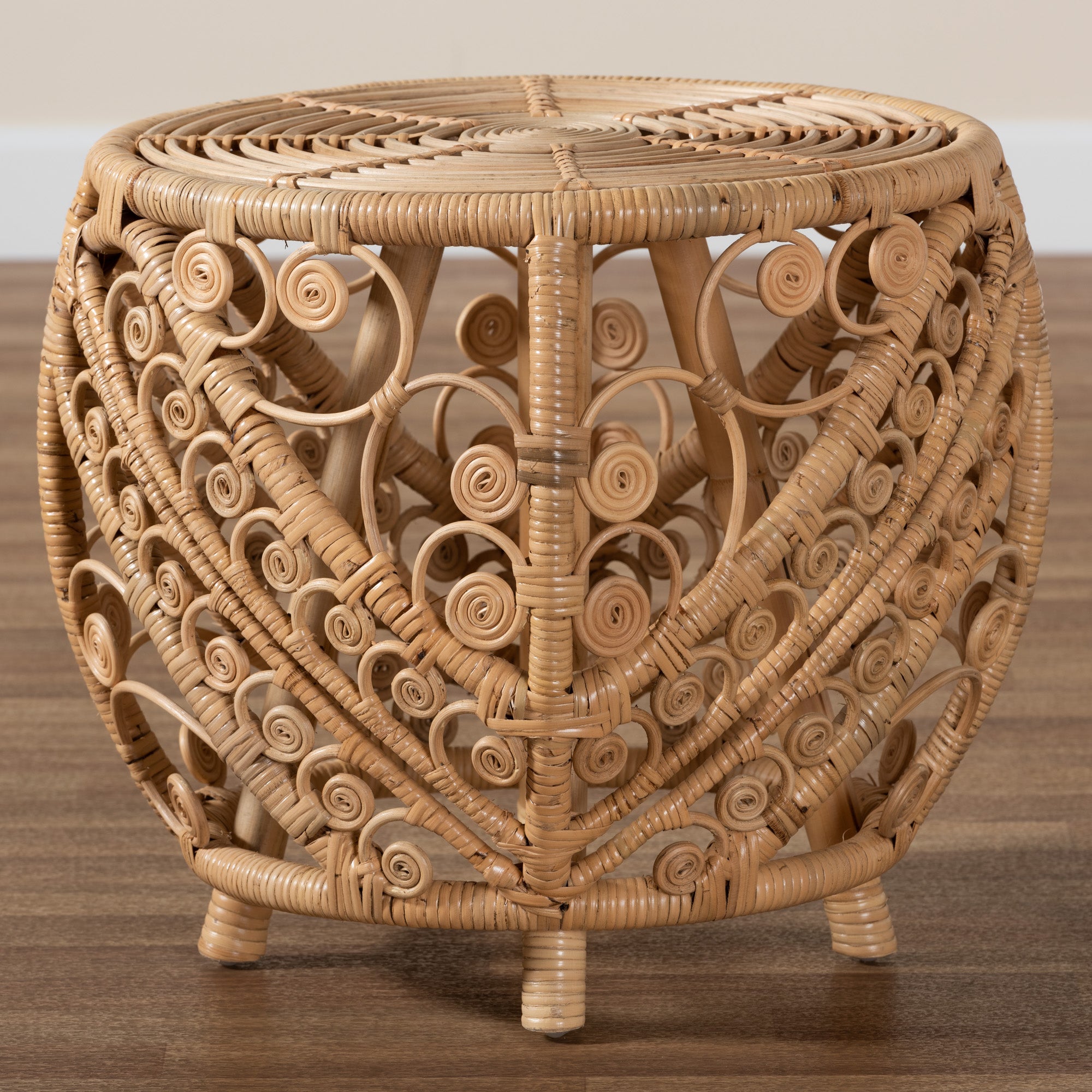 bali & pari Saranna Modern Bohemian Natural Brown Finished Rattan End Table