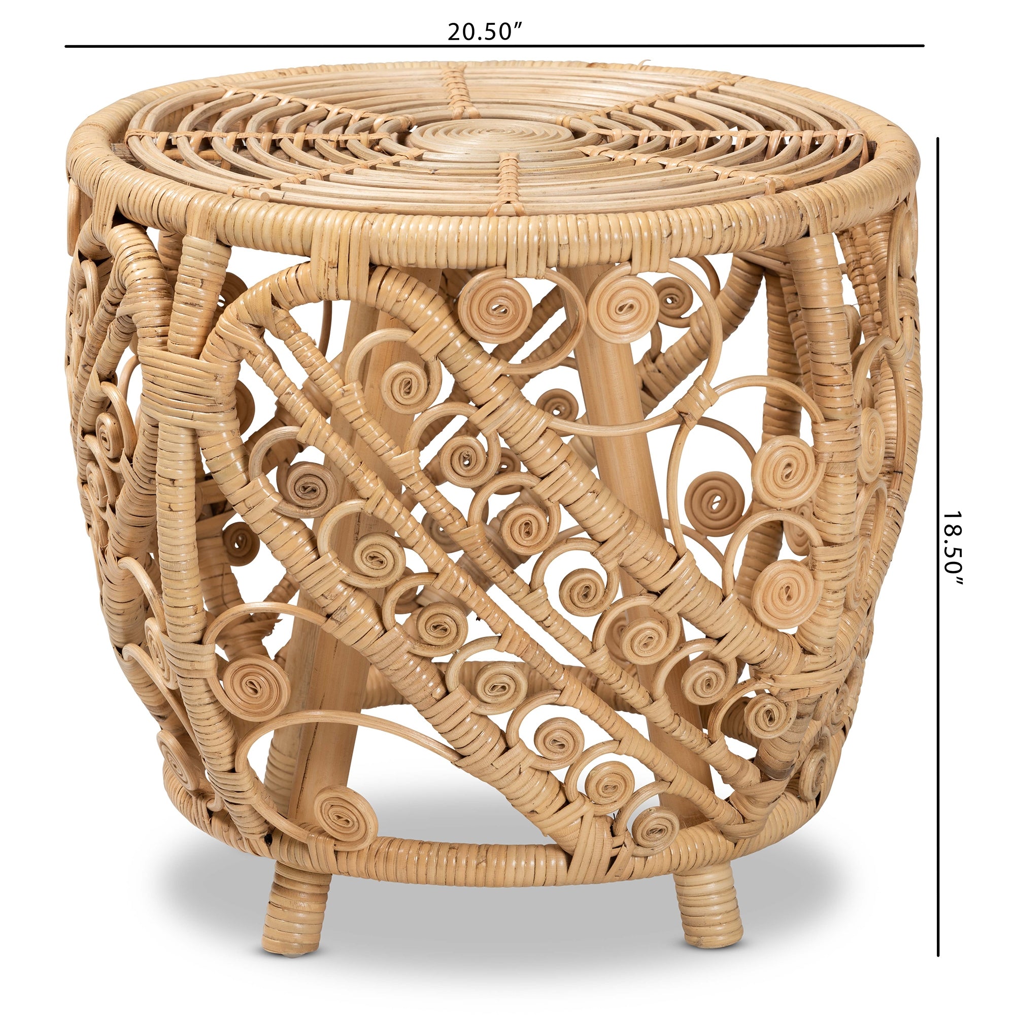 bali & pari Saranna Modern Bohemian Natural Brown Finished Rattan End Table