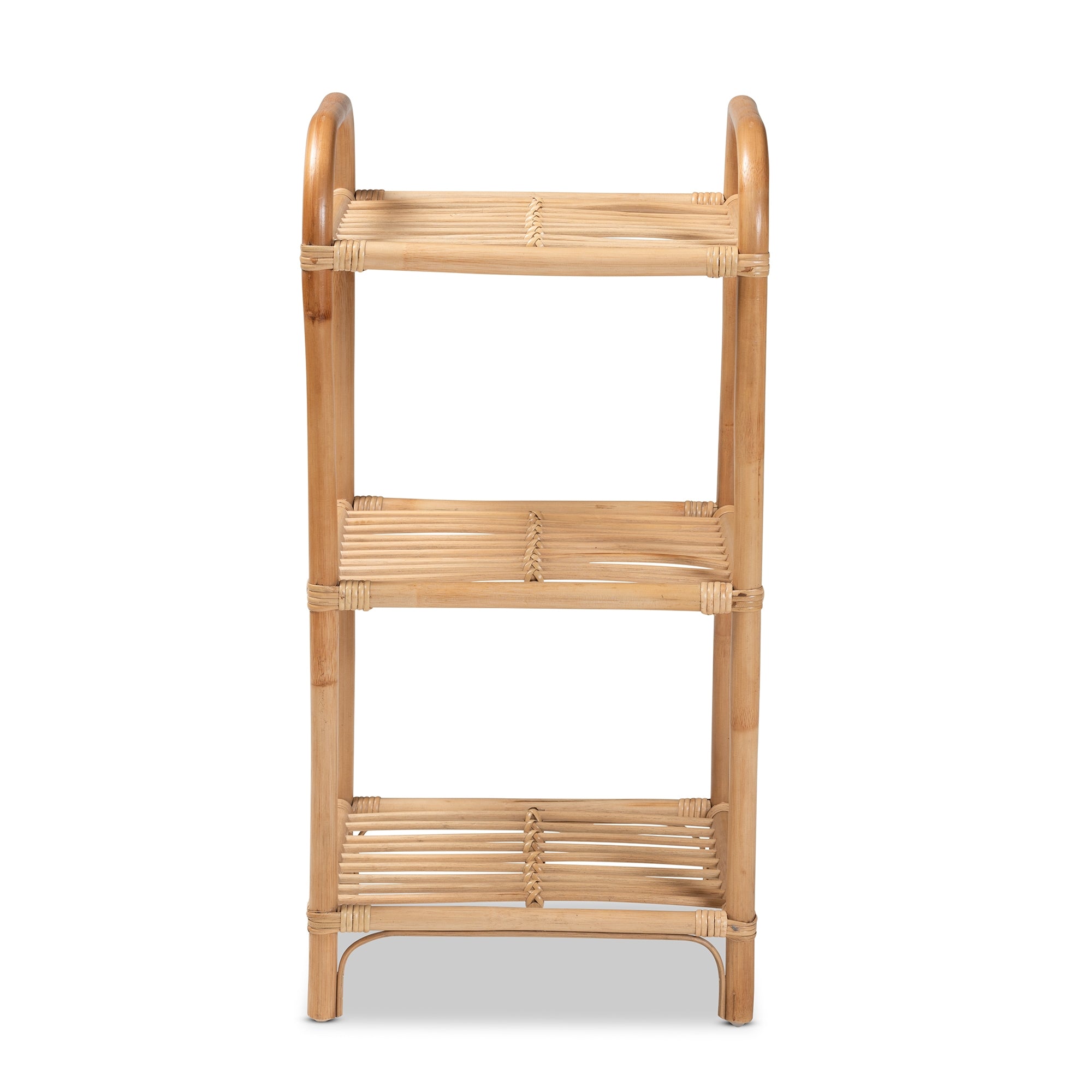 bali & pari Barras Modern Bohemian Natural Brown Finished Rattan 3-Tier Display Shelf