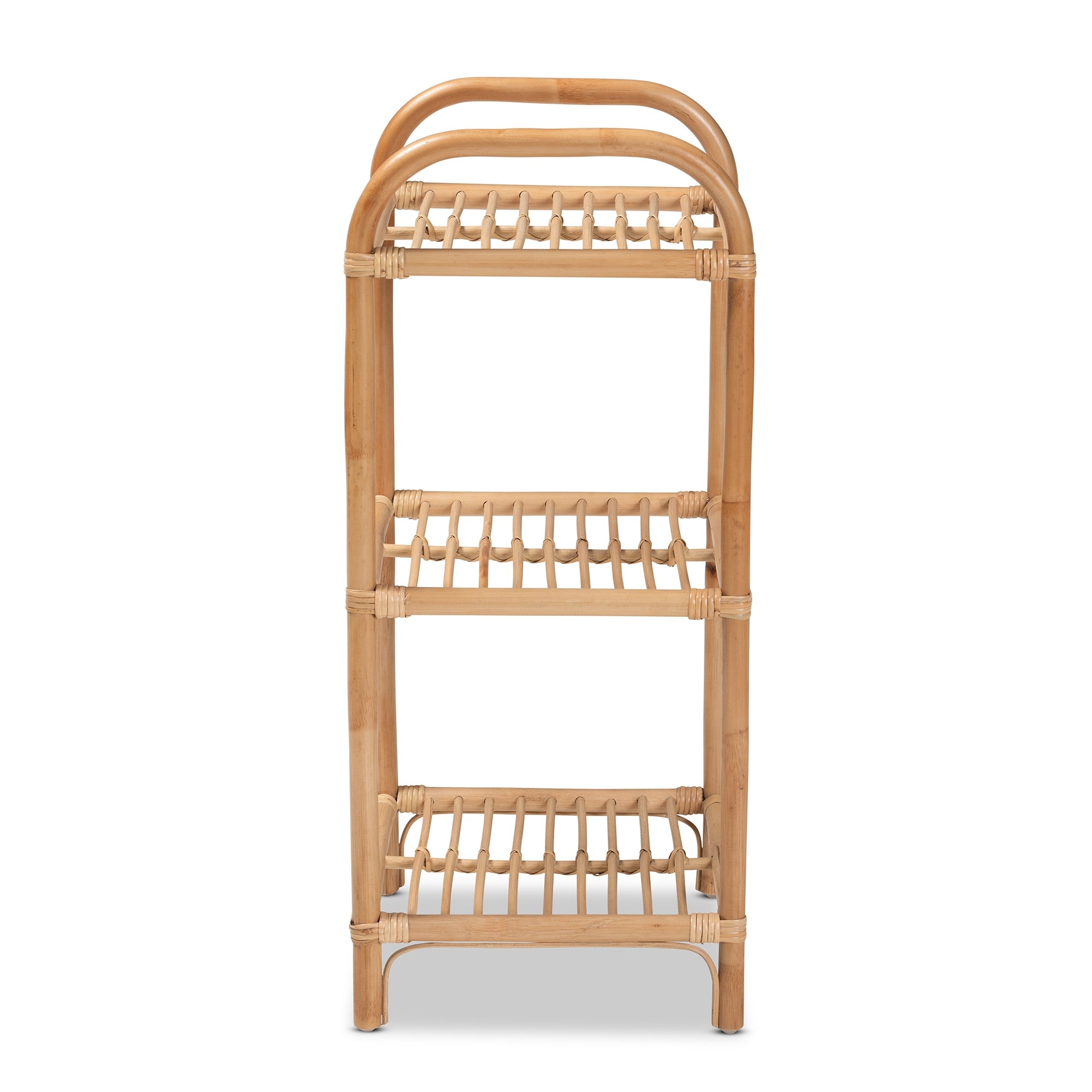 bali & pari Barras Modern Bohemian Natural Brown Finished Rattan 3-Tier Display Shelf