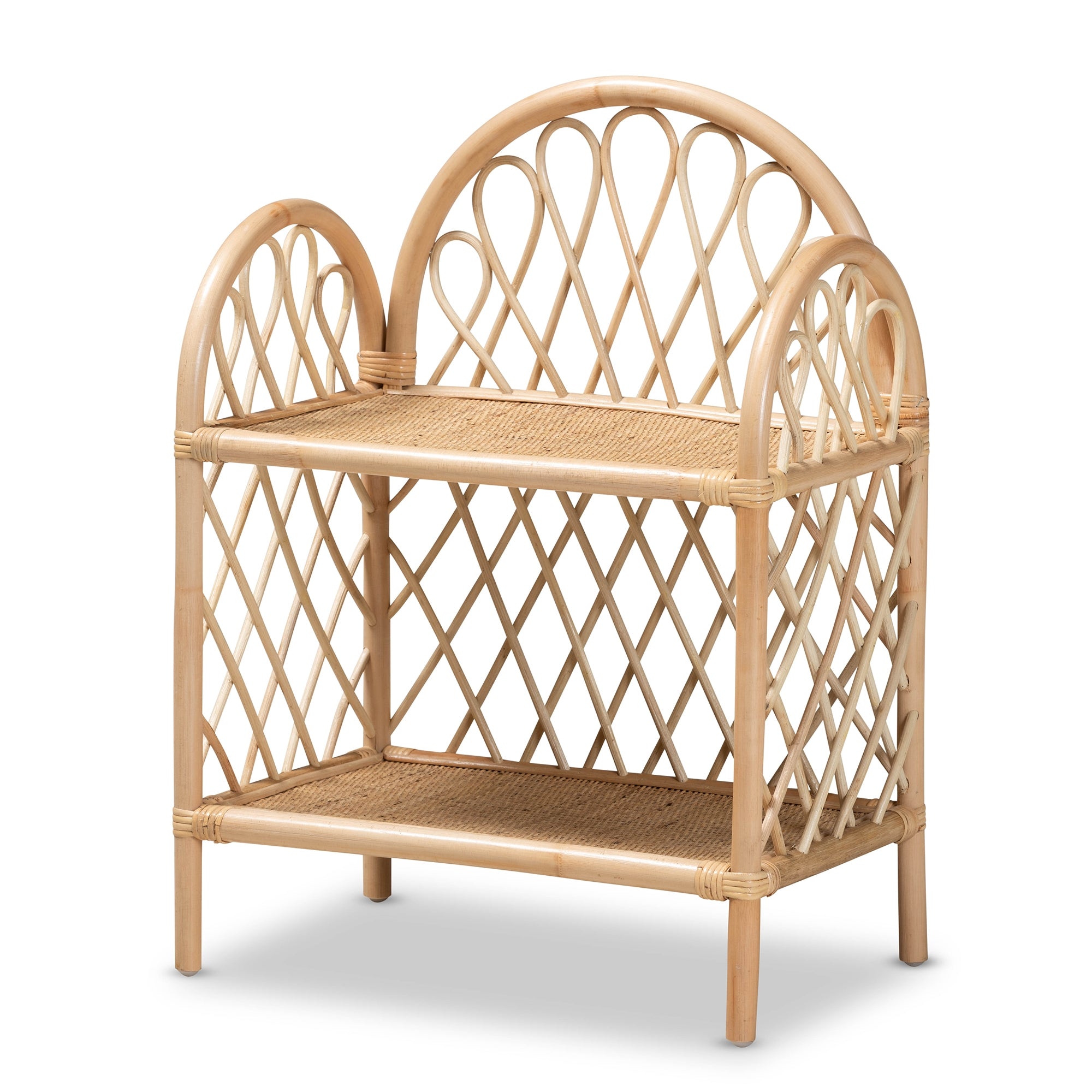 bali & pari Hammond Modern Bohemian Natural Brown Rattan 2-Tier Display Shelf