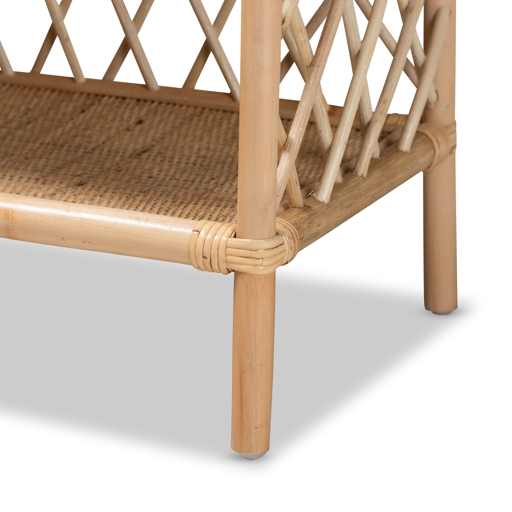bali & pari Hammond Modern Bohemian Natural Brown Rattan 2-Tier Display Shelf