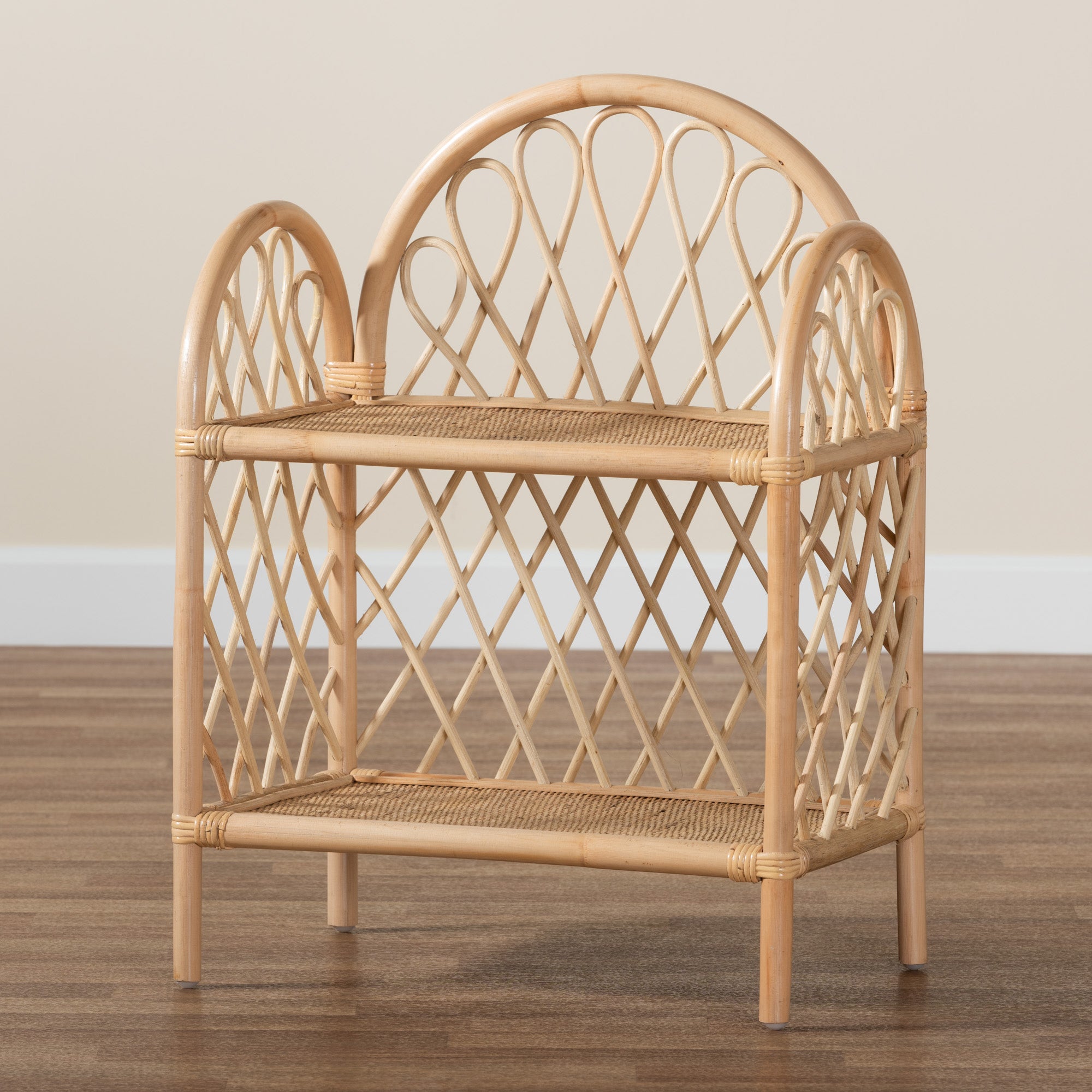 bali & pari Hammond Modern Bohemian Natural Brown Rattan 2-Tier Display Shelf