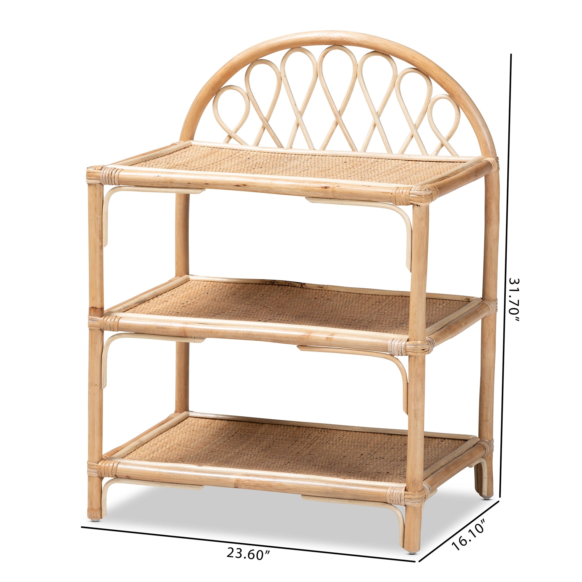 bali & pari Redell Modern Bohemian Natural Brown Rattan 3-Tier Display Shelf