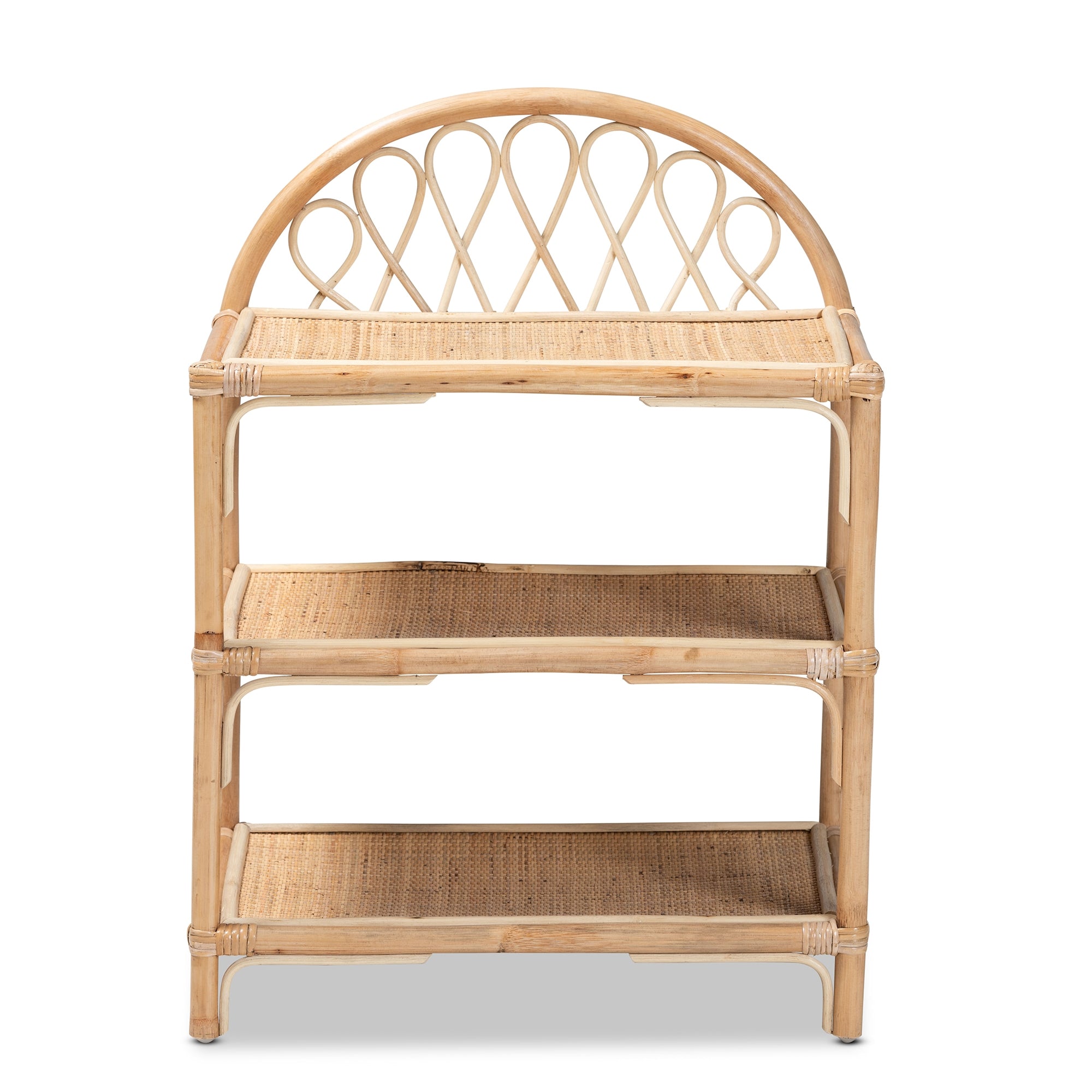 bali & pari Redell Modern Bohemian Natural Brown Rattan 3-Tier Display Shelf
