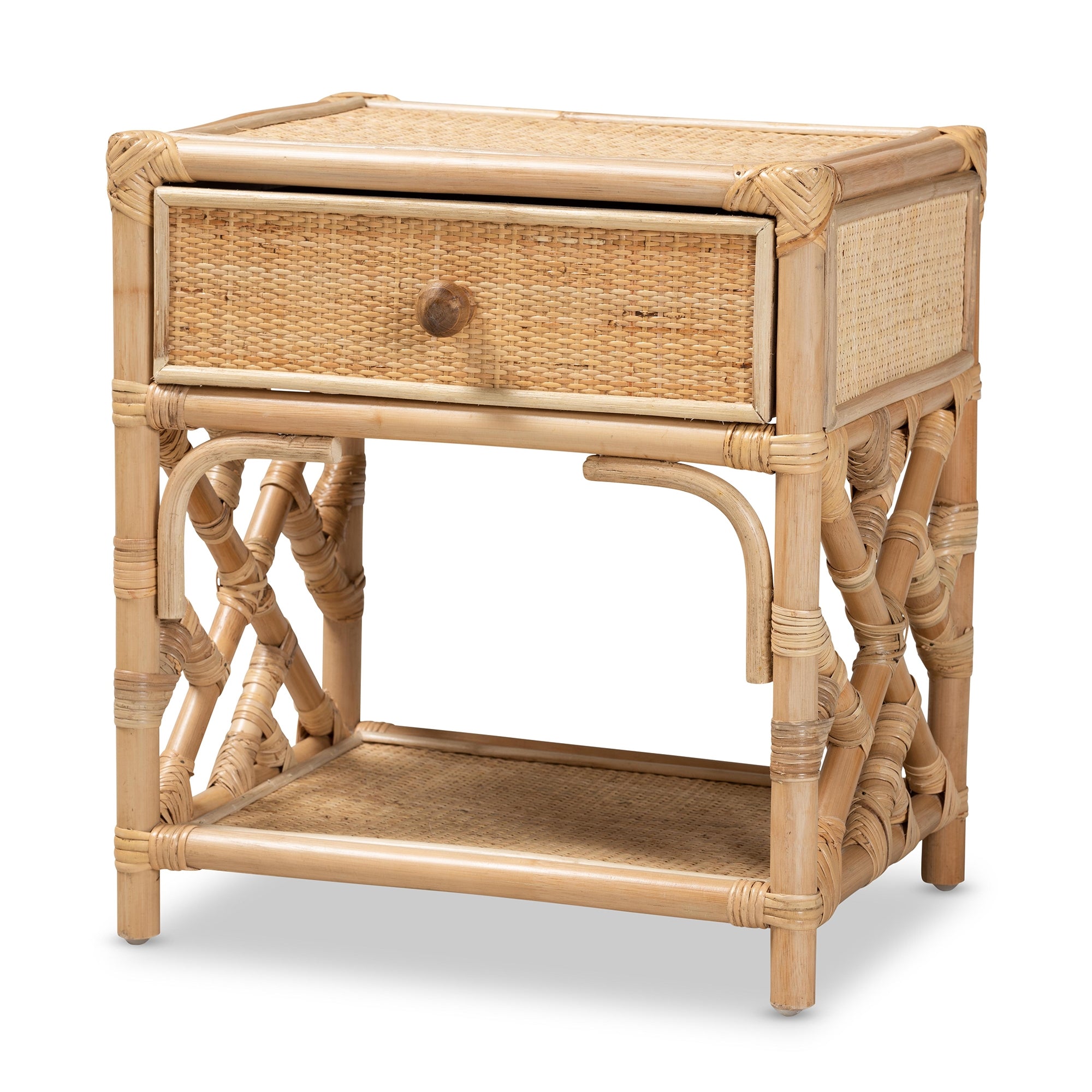 bali & pari Camara Modern Bohemian Natural Brown Rattan 1-Drawer Nightstand