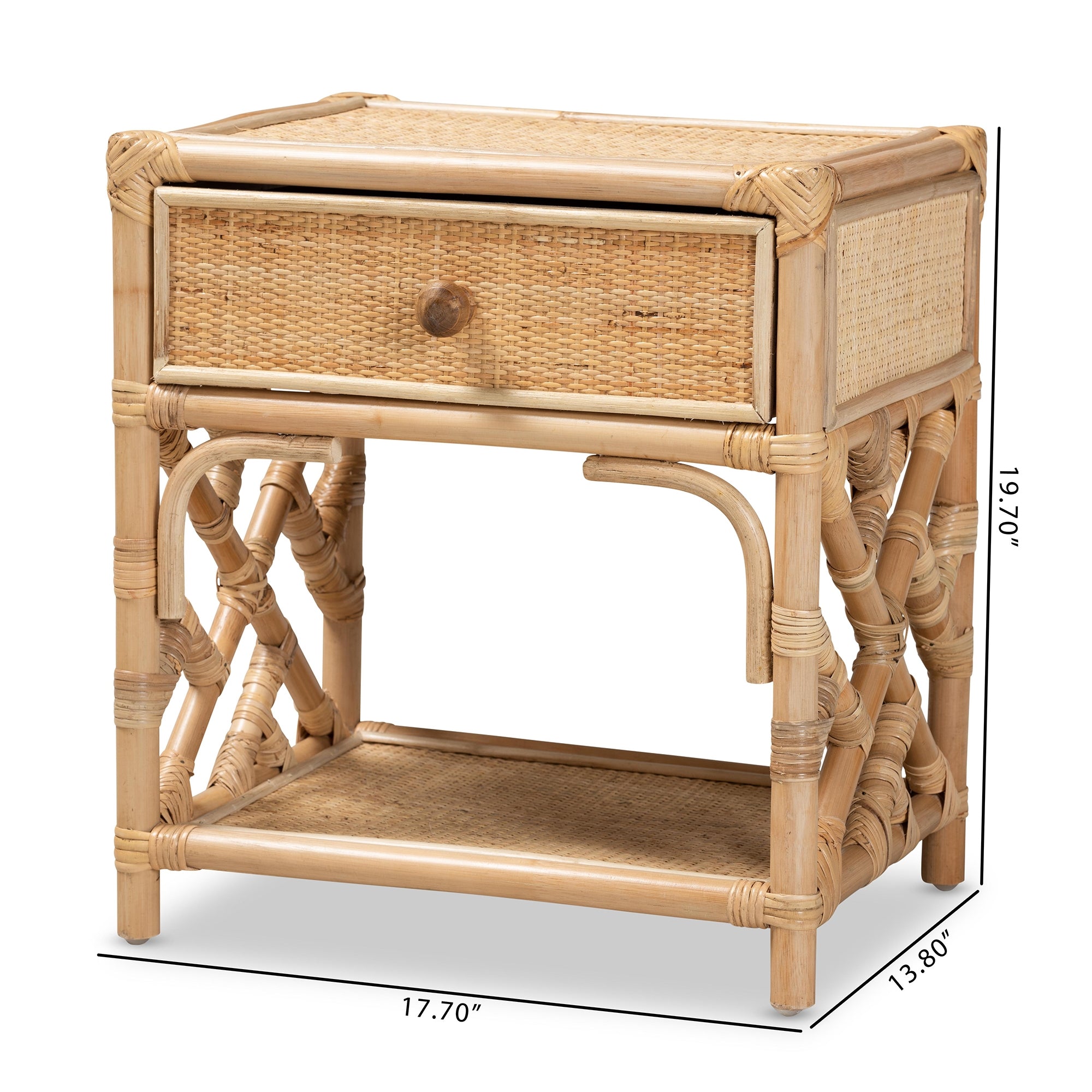 bali & pari Camara Modern Bohemian Natural Brown Rattan 1-Drawer Nightstand