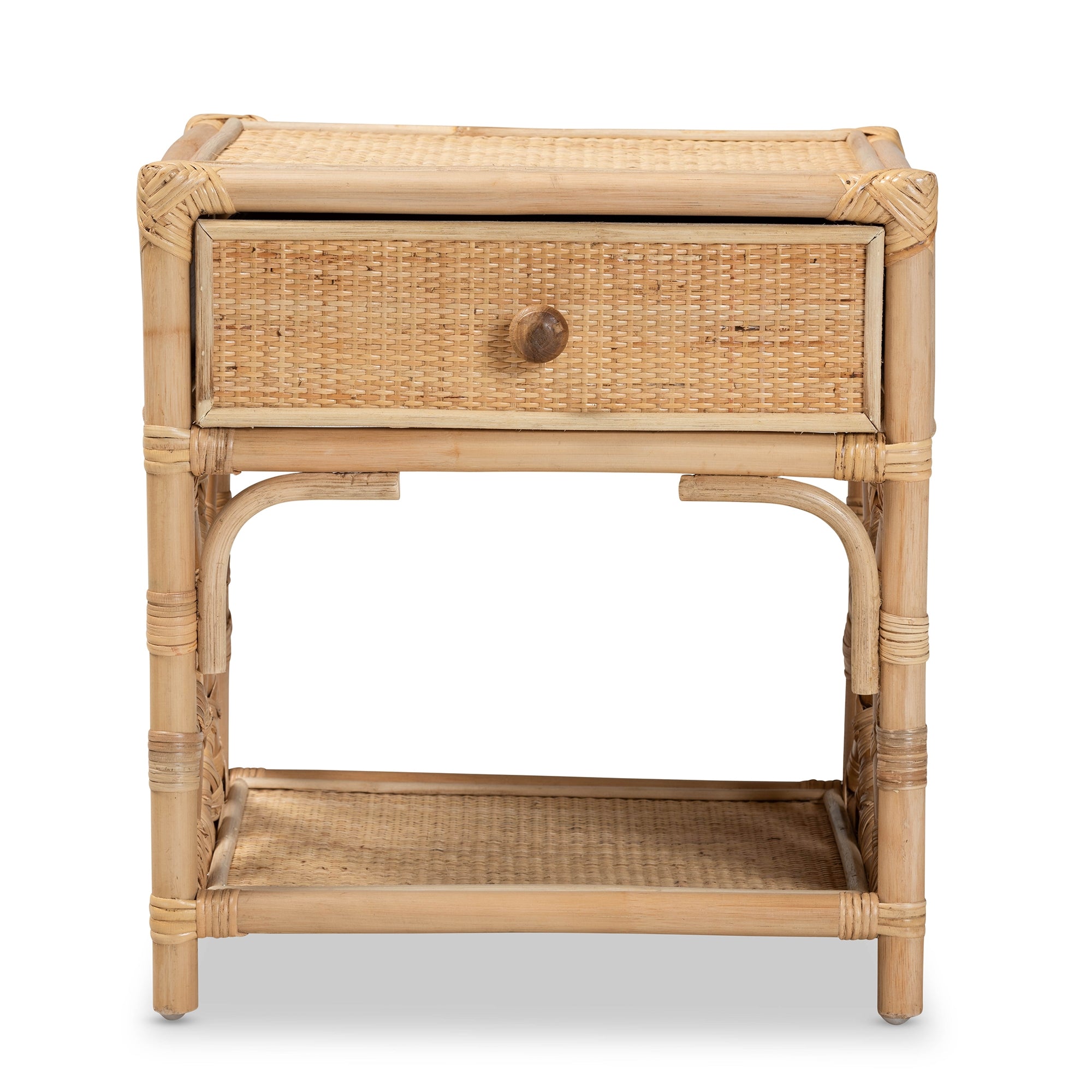 bali & pari Camara Modern Bohemian Natural Brown Rattan 1-Drawer Nightstand