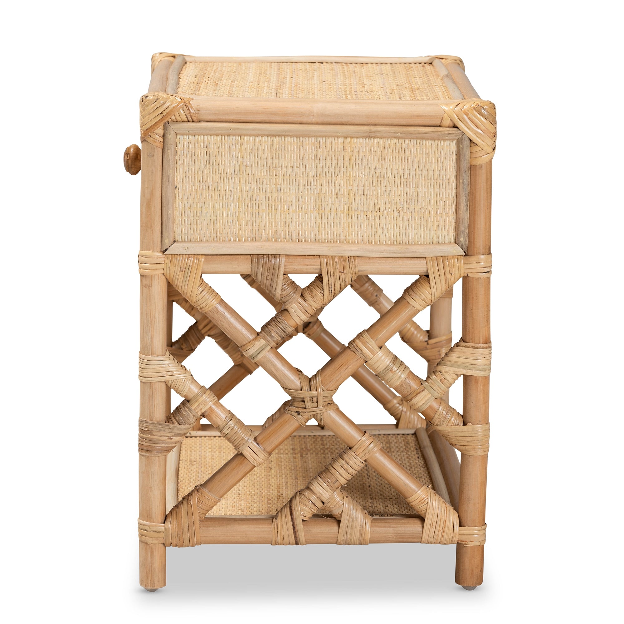 bali & pari Camara Modern Bohemian Natural Brown Rattan 1-Drawer Nightstand