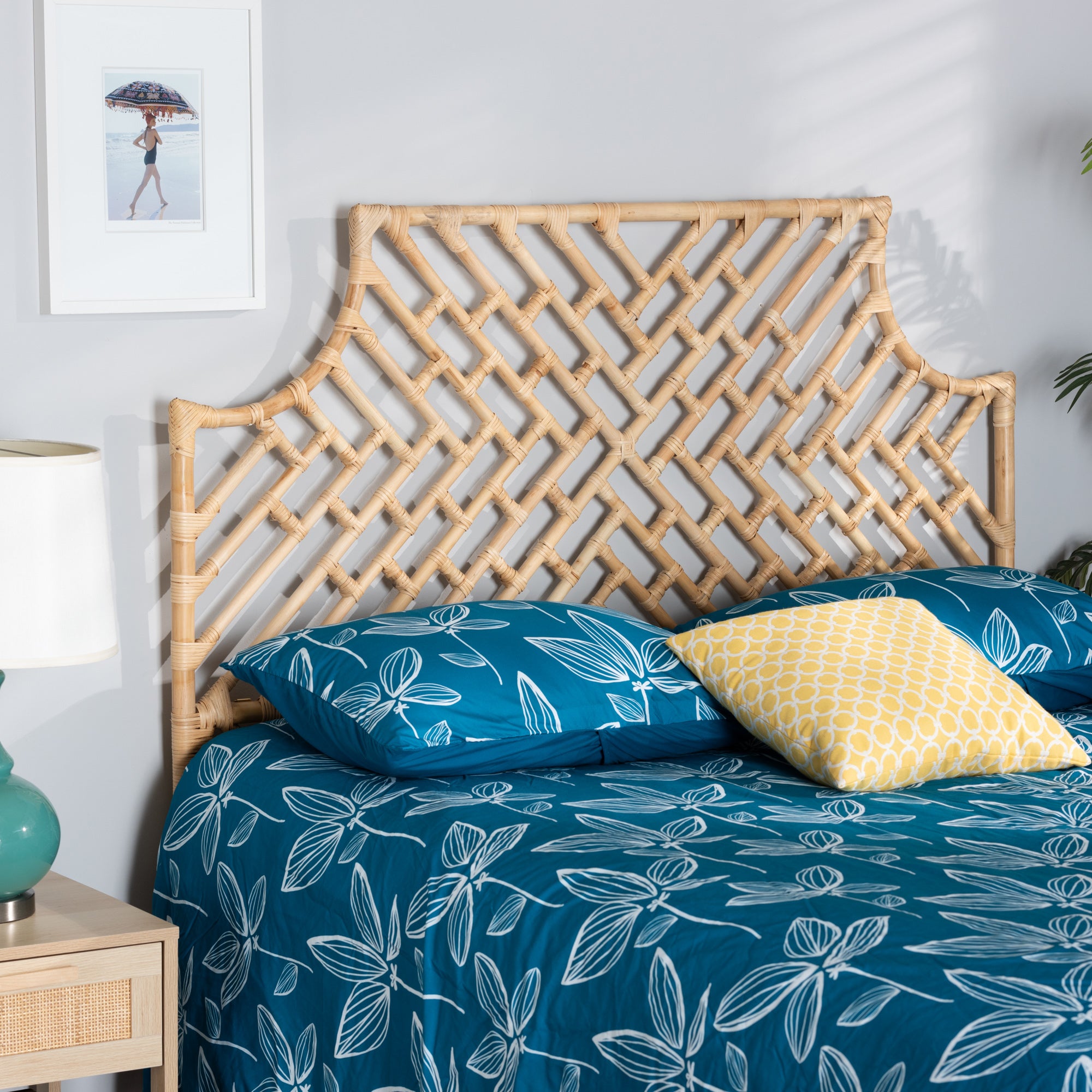 bali & pari Jayliah Modern Bohemian Natural Brown Rattan Queen Size Standalone Headboard