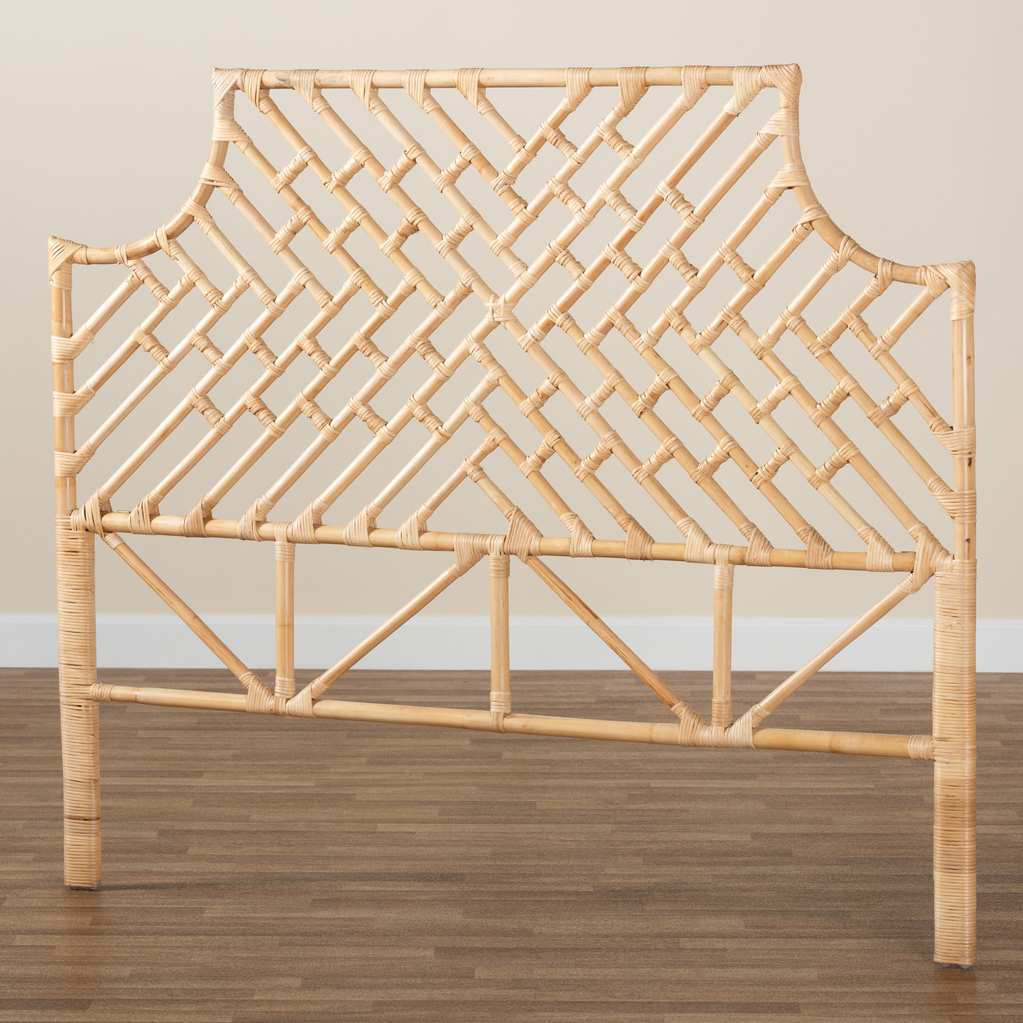 bali & pari Jayliah Modern Bohemian Natural Brown Rattan Queen Size Standalone Headboard