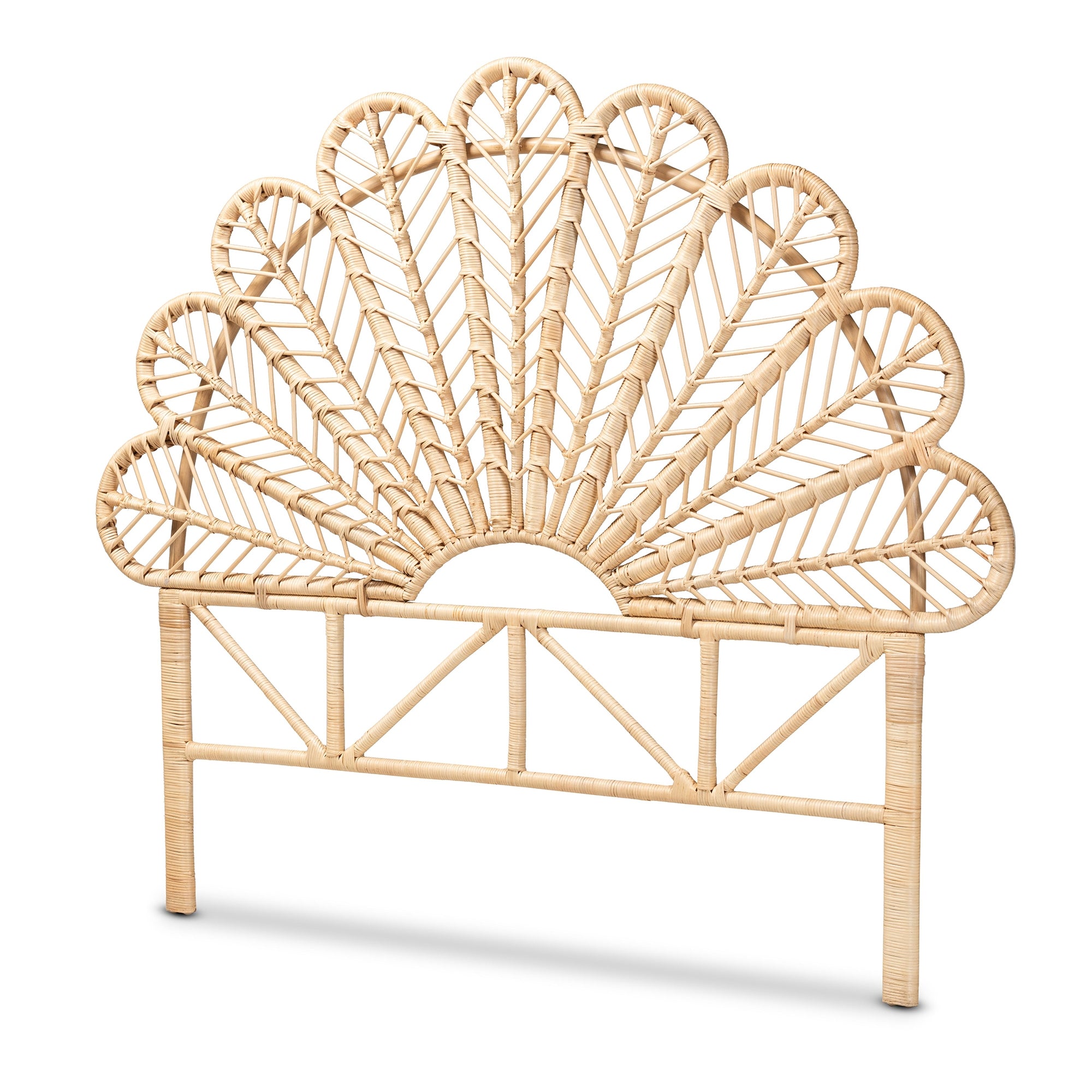 bali & pari Variel Modern Bohemian Natural Brown Rattan Queen Size Standalone Headboard