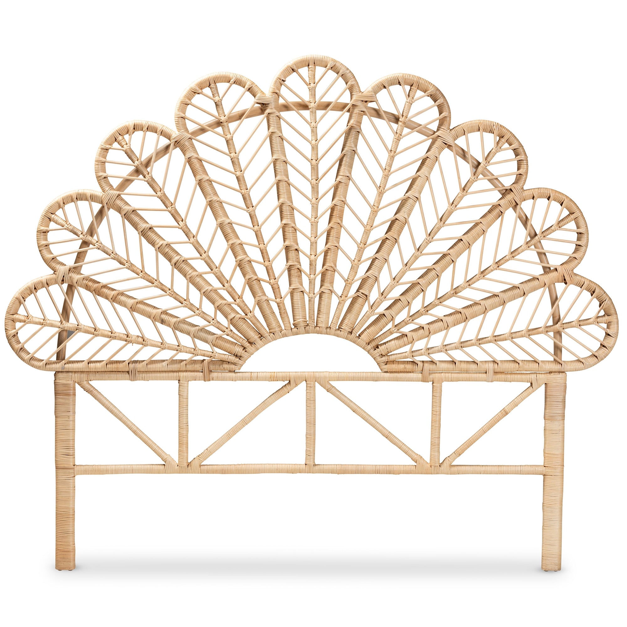 bali & pari Variel Modern Bohemian Natural Brown Rattan Queen Size Standalone Headboard