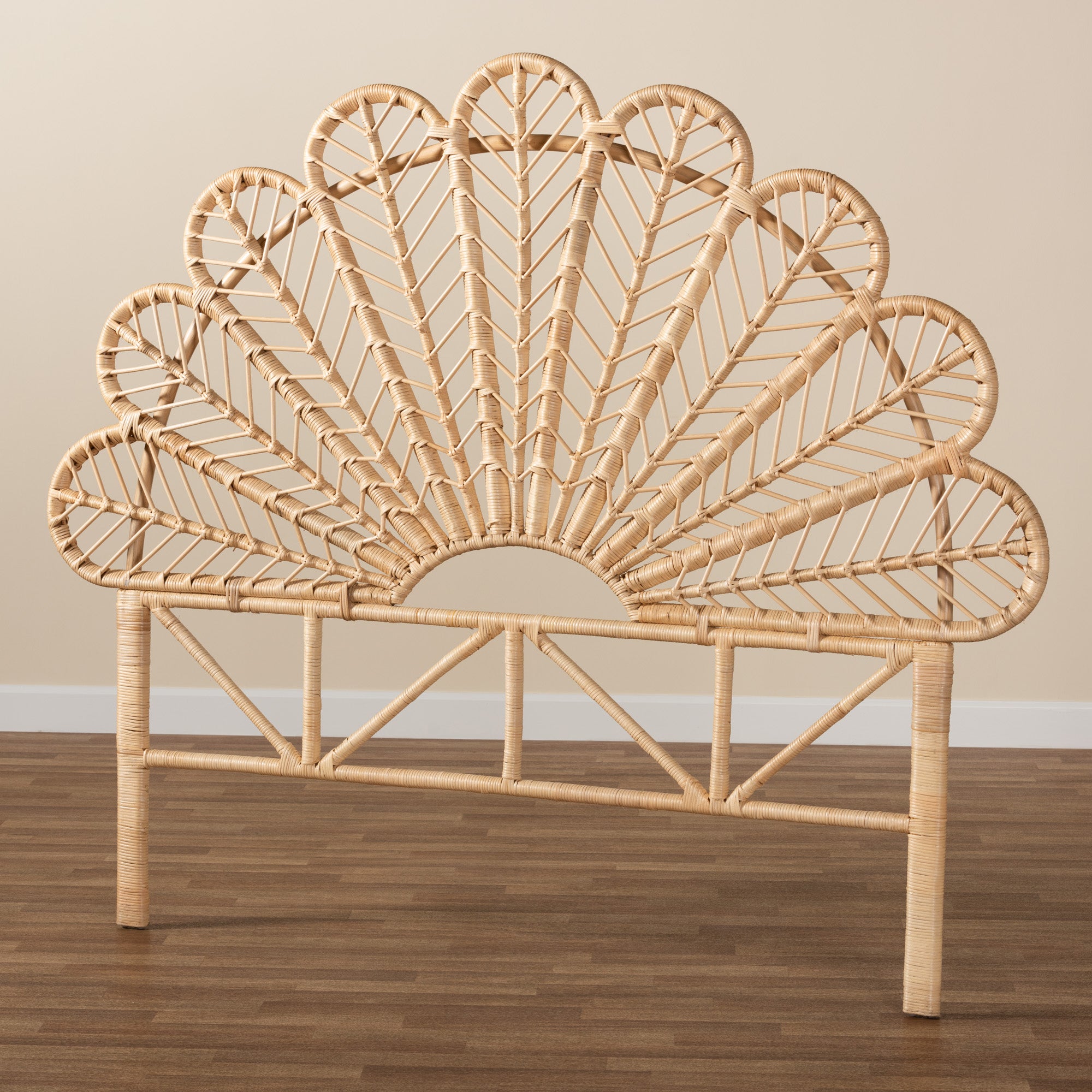 bali & pari Variel Modern Bohemian Natural Brown Rattan Queen Size Standalone Headboard