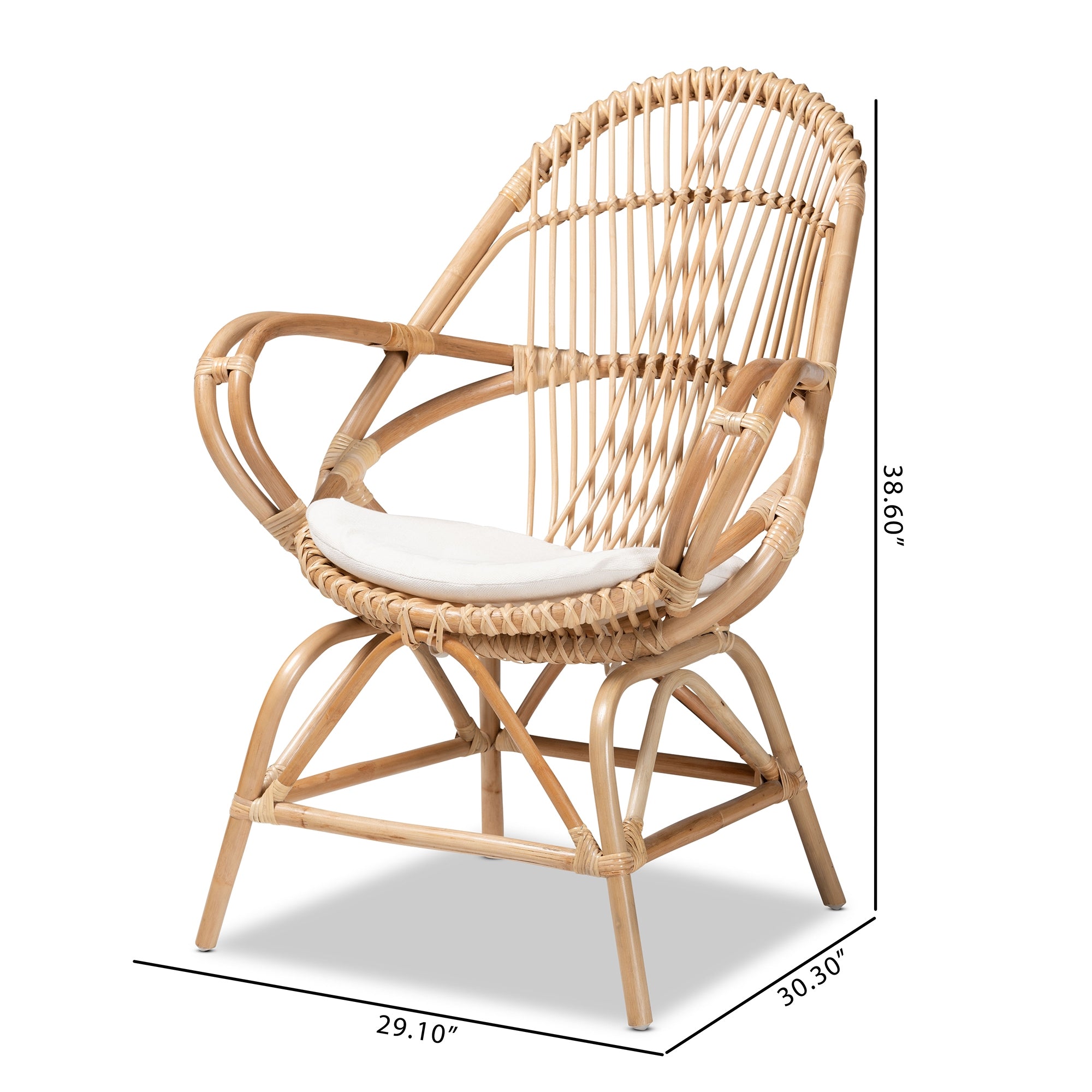 bali & pari Jayden Modern Bohemian White Fabric Upholstered and Natural Brown Finished Rattan Accent Chair