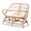bali & pari Jayden Modern Bohemian White Fabric Upholstered and Natural Brown Finished Rattan Loveseat
