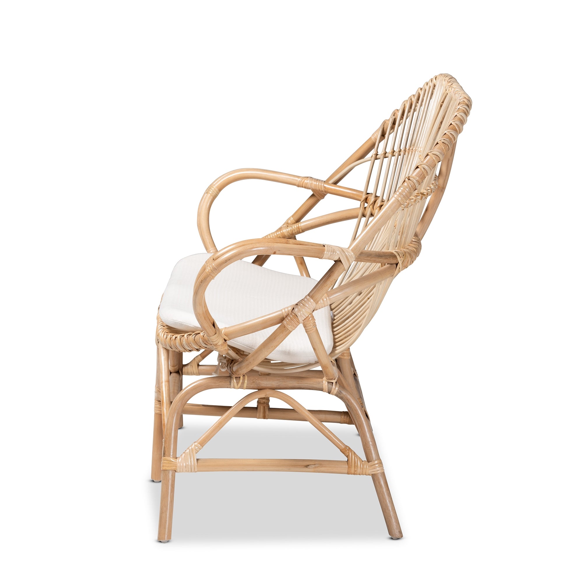 bali & pari Jayden Modern Bohemian White Fabric Upholstered and Natural Brown Finished Rattan Loveseat