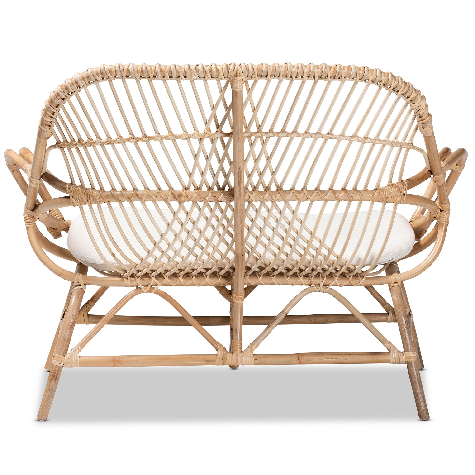 bali & pari Jayden Modern Bohemian White Fabric Upholstered and Natural Brown Finished Rattan Loveseat