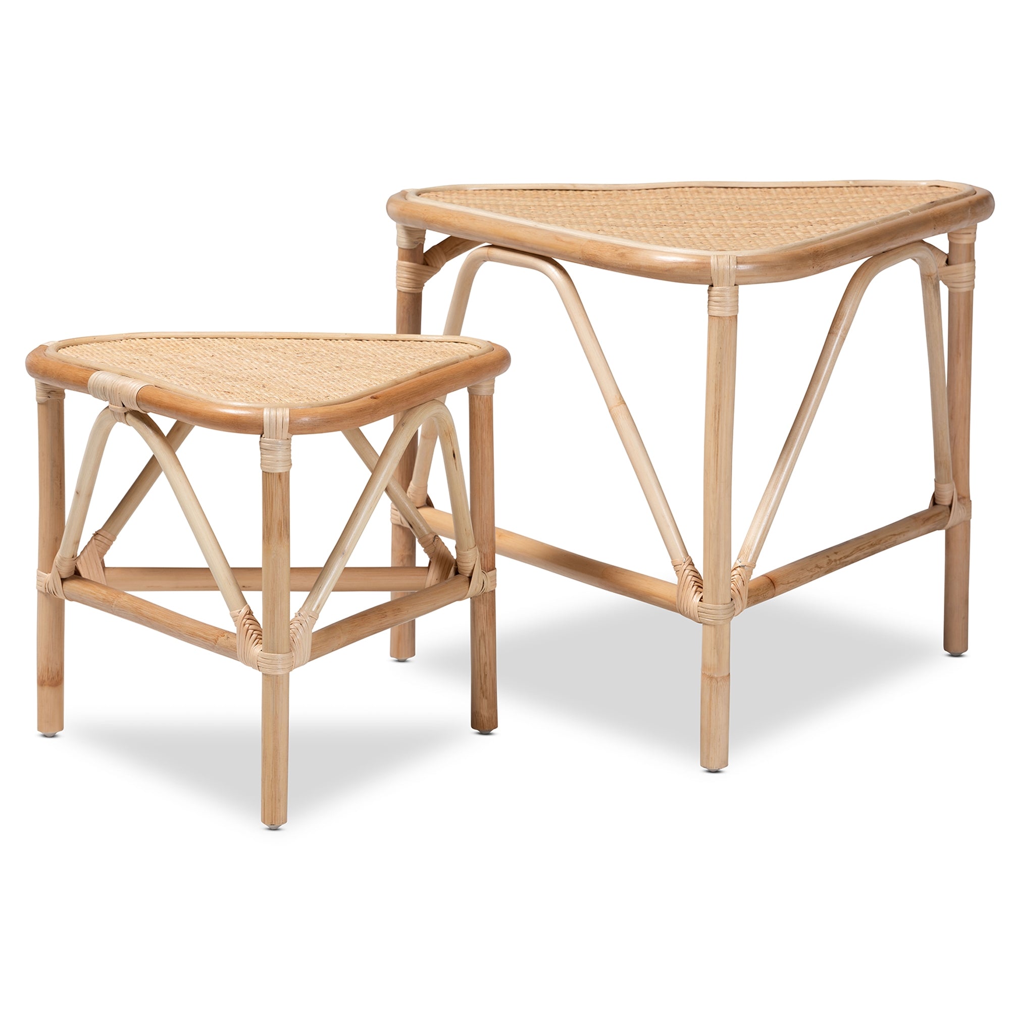 bali & pari Jayden Modern Bohemian Natural Brown Finished Rattan 2-Piece End Table Set