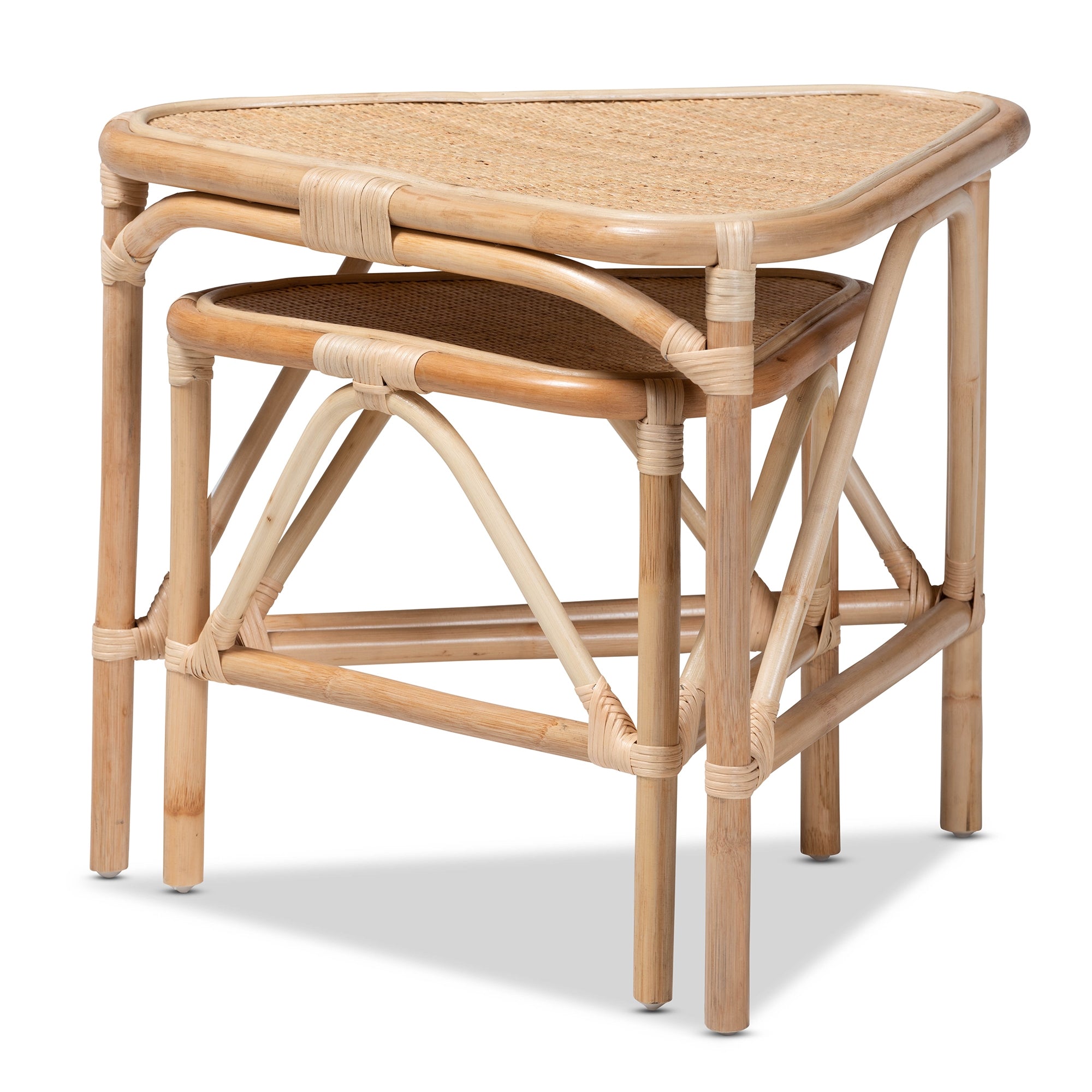 bali & pari Jayden Modern Bohemian Natural Brown Finished Rattan 2-Piece End Table Set