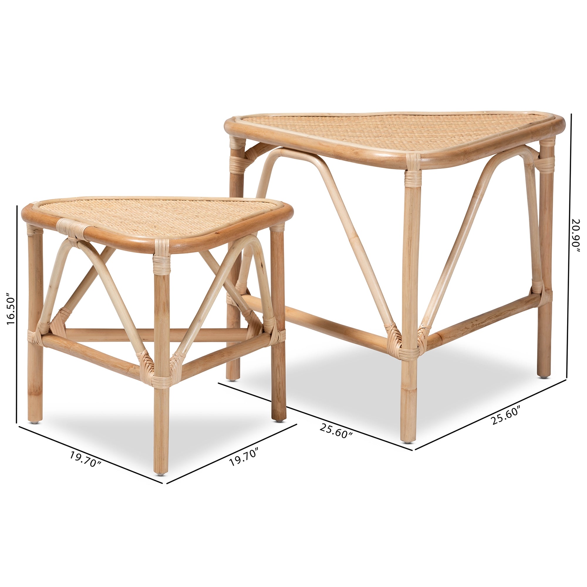 bali & pari Jayden Modern Bohemian Natural Brown Finished Rattan 2-Piece End Table Set