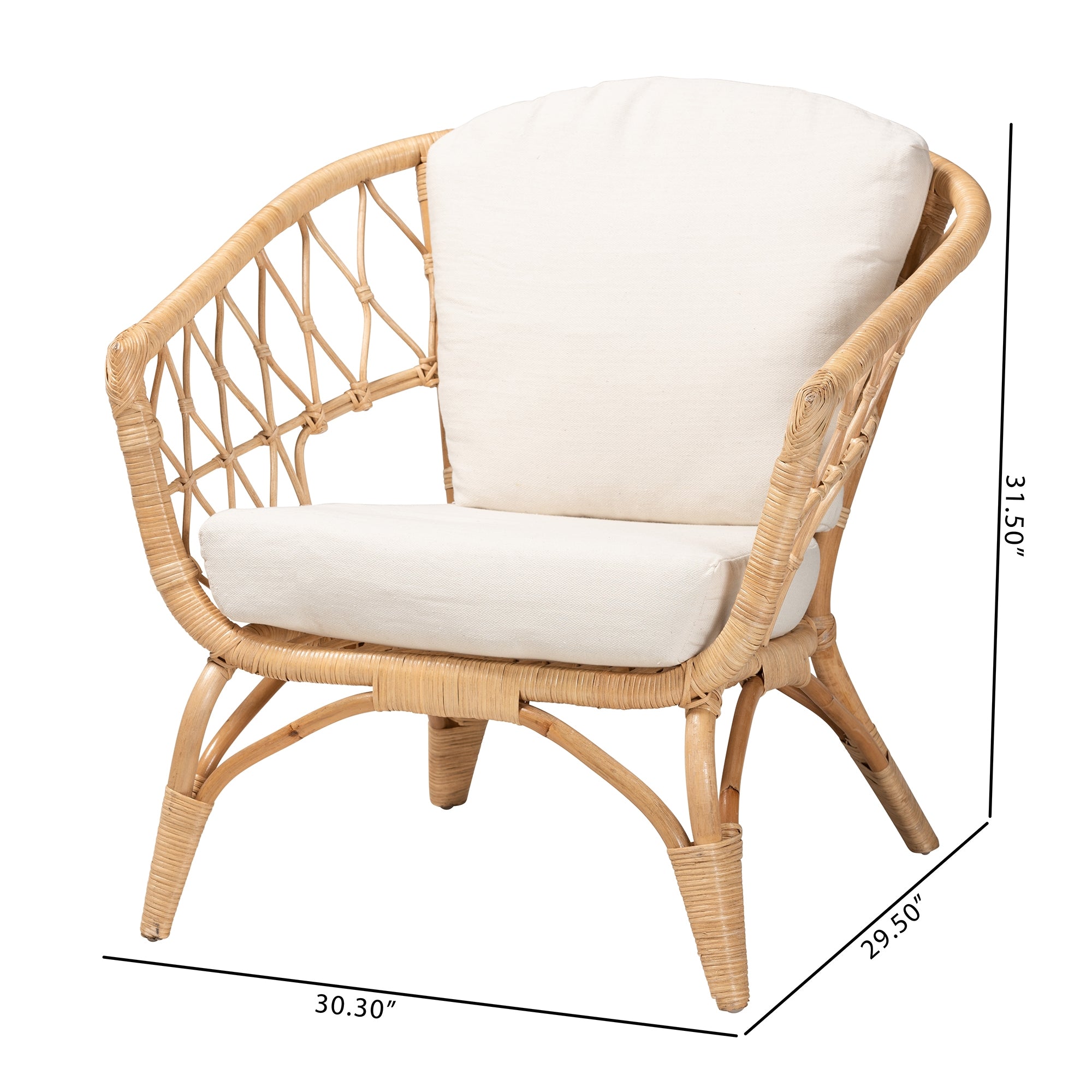 bali & pari Feya Modern Bohemian Natural Brown Antique Rattan Armchair
