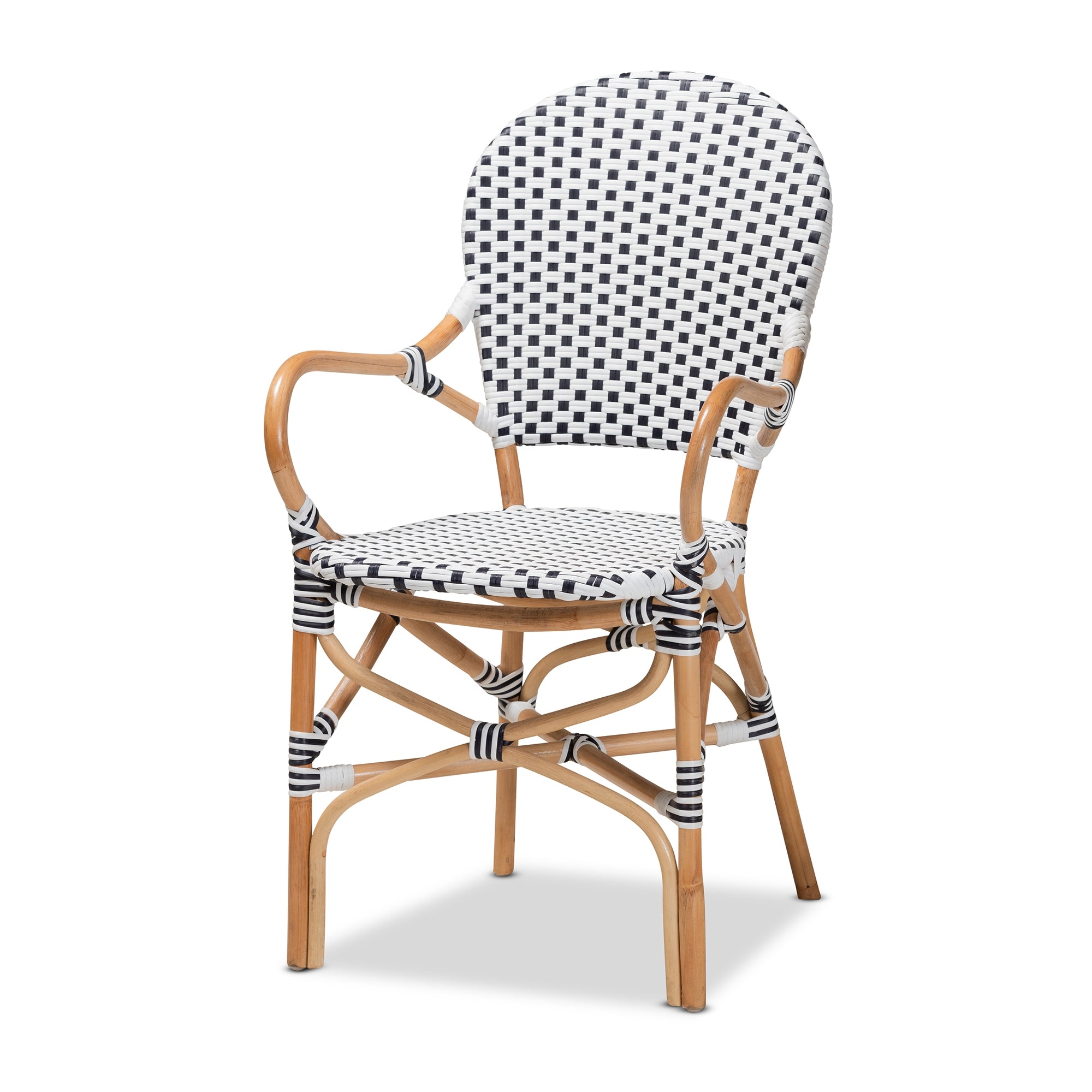 Baxton Studio Naila Classic French Black and White Plastic and Natural Brown Rattan 5-Piece Indoor and Outdoor Bistro Set