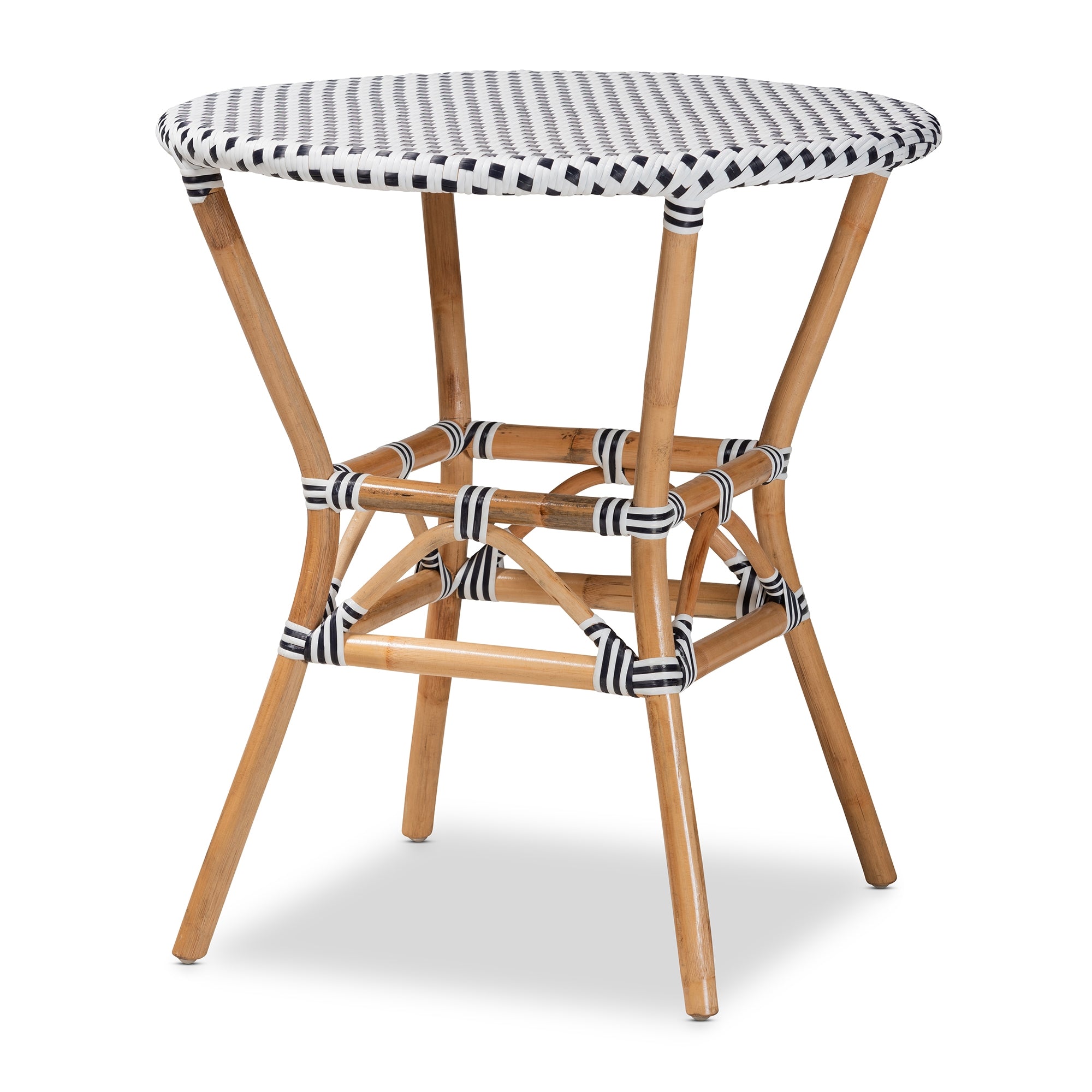 Baxton Studio Naila Classic French Black and White Plastic and Natural Brown Rattan 5-Piece Indoor and Outdoor Bistro Set