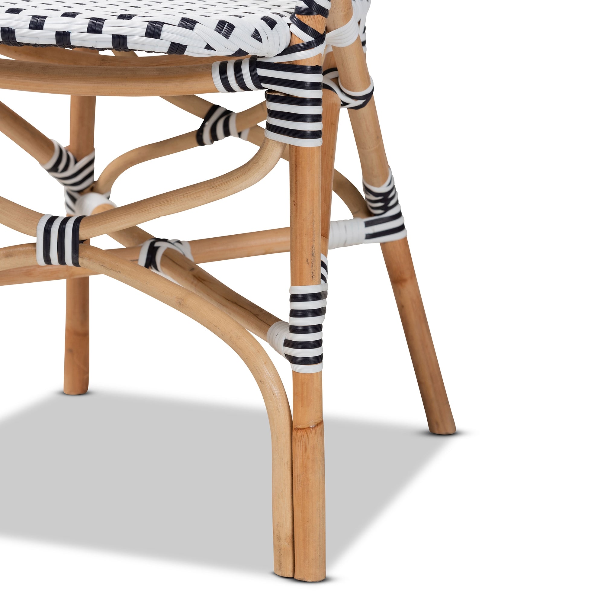 bali & pari Naila Classic French Black and White Weaving and Natural Brown Rattan 2-Piece Indoor and Outdoor Bistro Chair Set