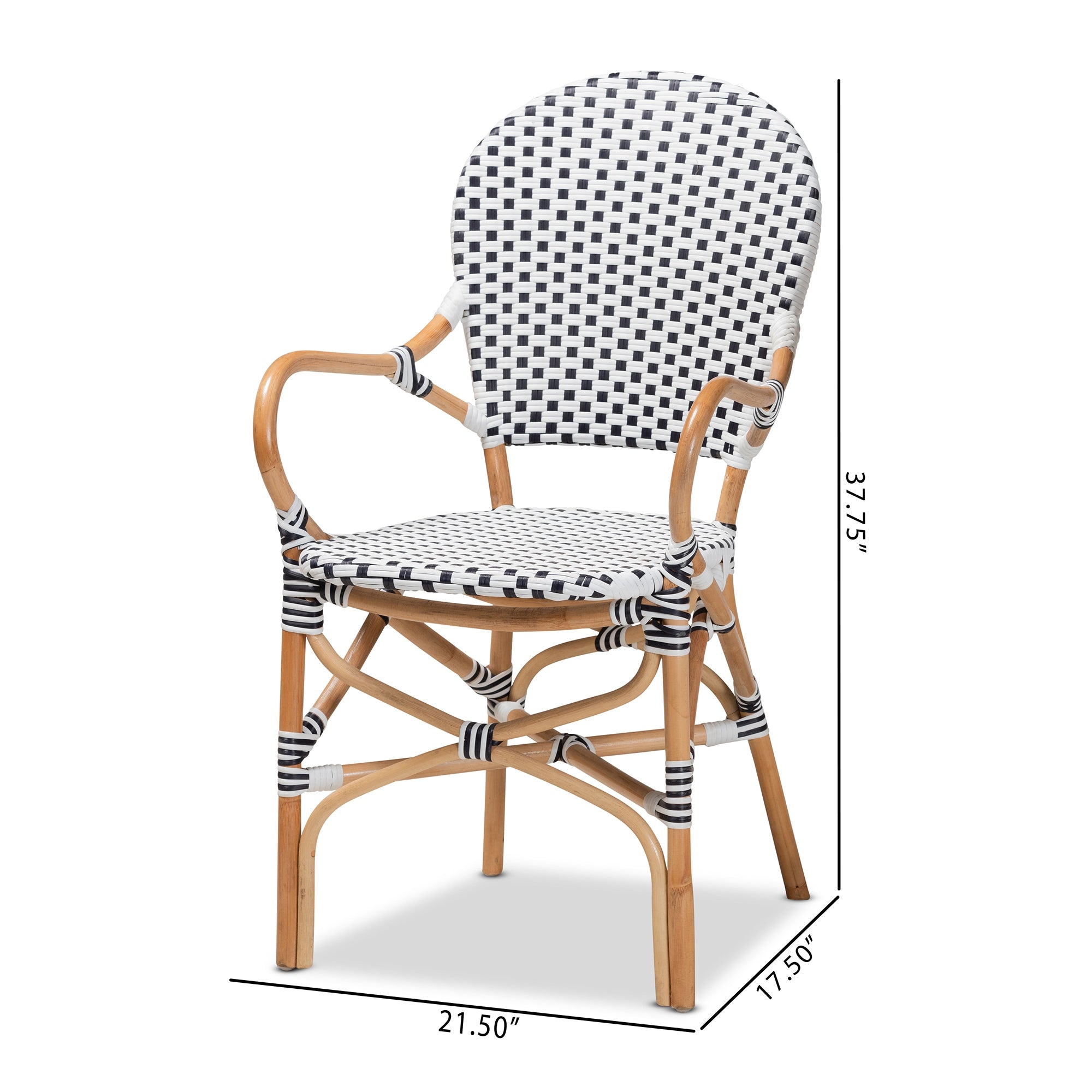 bali & pari Naila Classic French Black and White Weaving and Natural Brown Rattan 2-Piece Indoor and Outdoor Bistro Chair Set