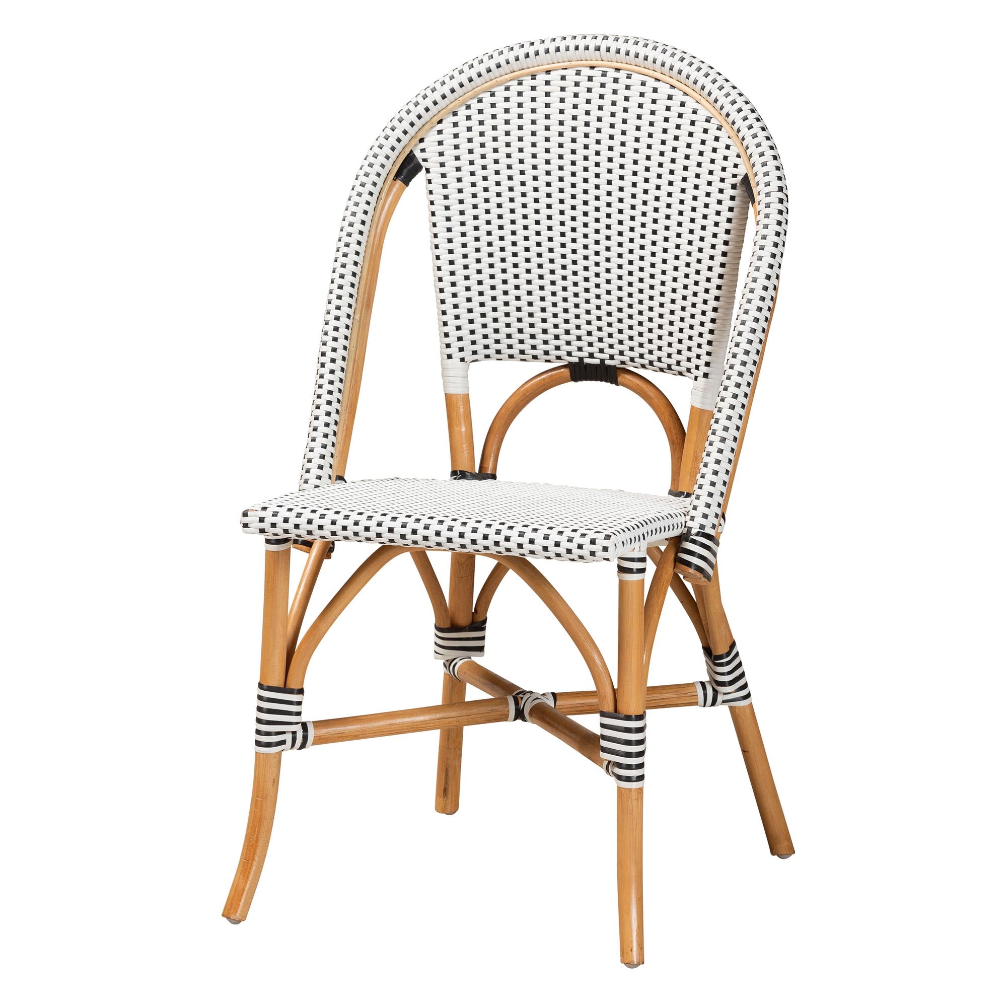 Baxton Studio Genica Classic French Black and White Weaving and Natural Brown Rattan 5-Piece Indoor and Outdoor Bistro Set