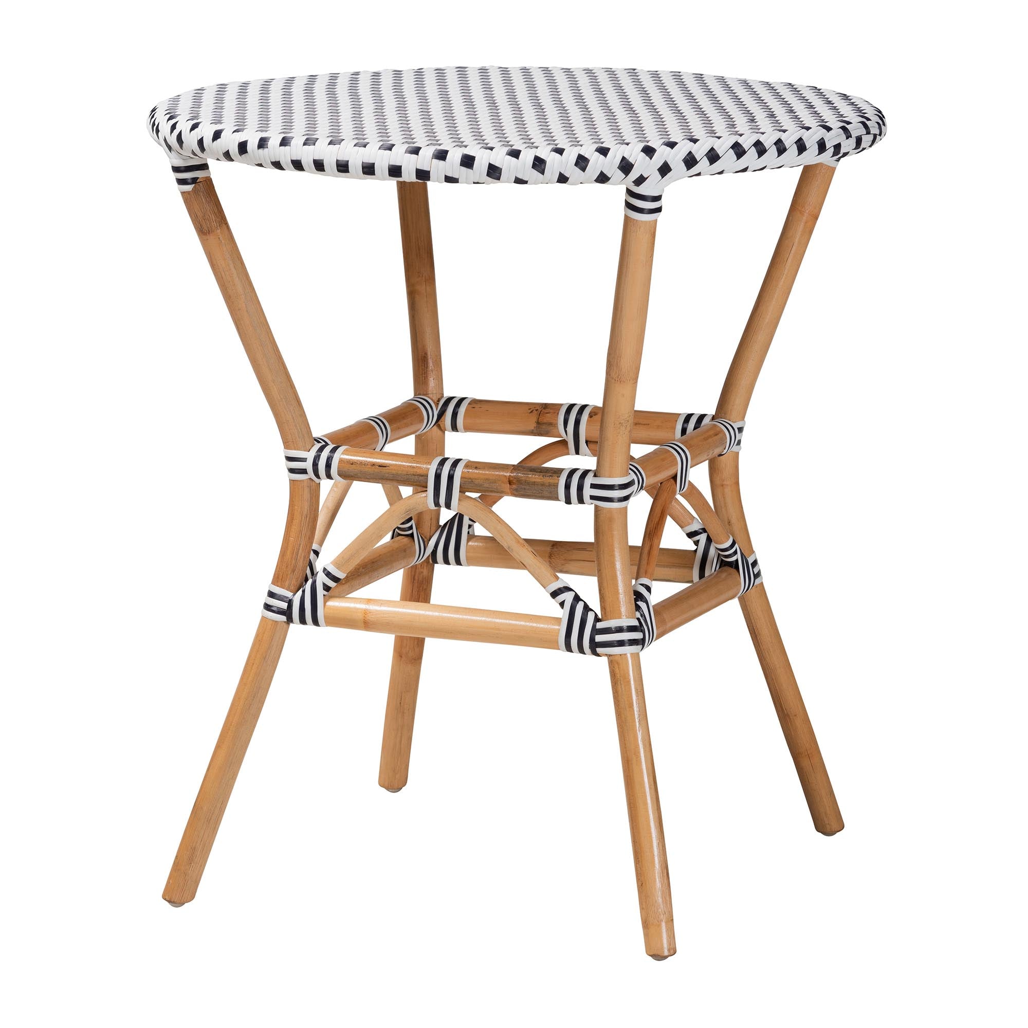 Baxton Studio Genica Classic French Black and White Weaving and Natural Brown Rattan 5-Piece Indoor and Outdoor Bistro Set