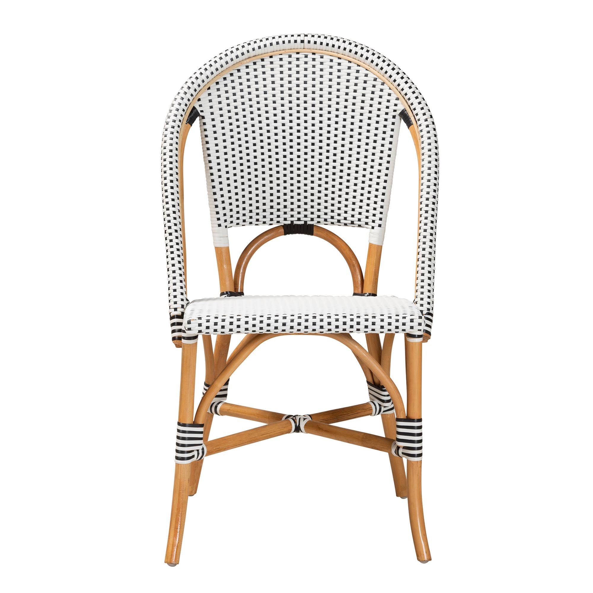 bali & pari Genica Classic French Black and White Weaving and Natural Brown Rattan Indoor and Outdoor Bistro Chair
