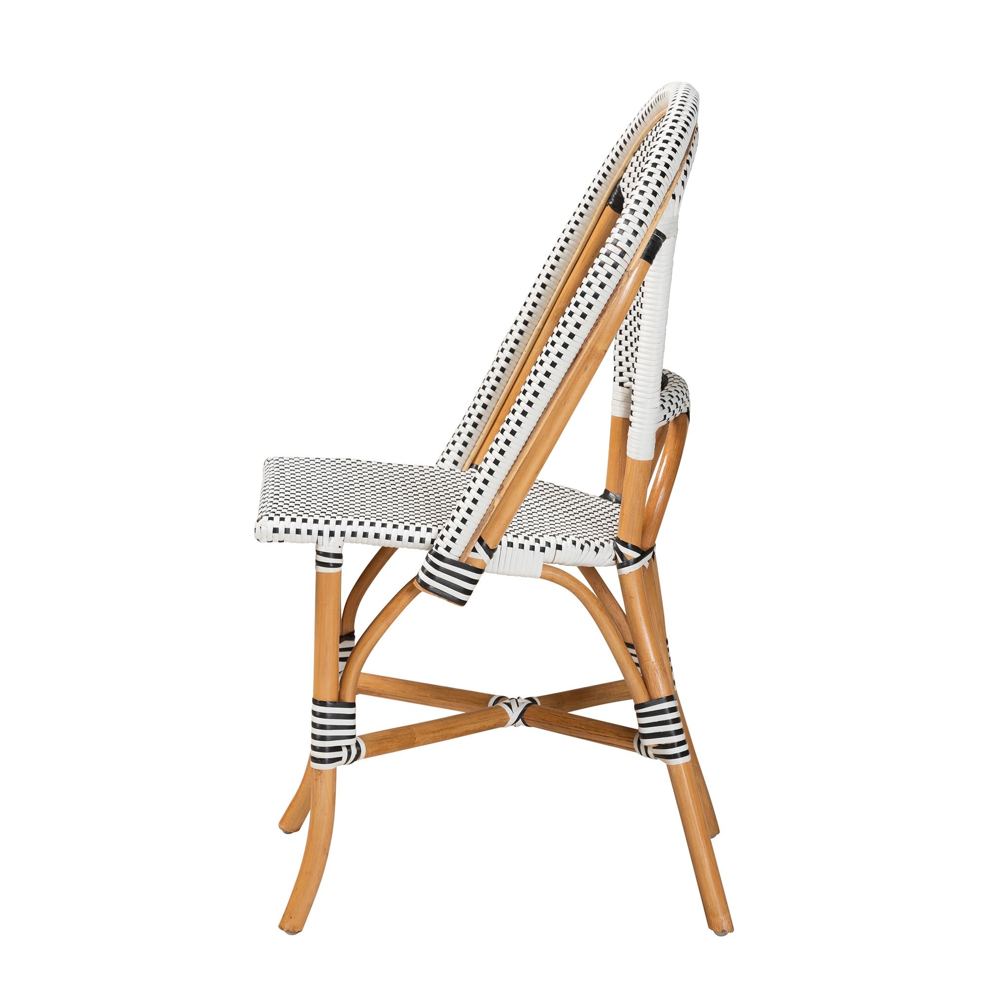 bali & pari Genica Classic French Black and White Weaving and Natural Brown Rattan Indoor and Outdoor Bistro Chair