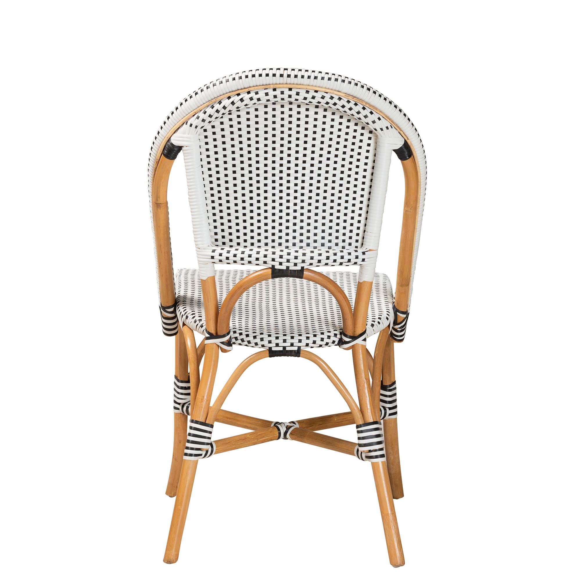 bali & pari Genica Classic French Black and White Weaving and Natural Brown Rattan Indoor and Outdoor Bistro Chair