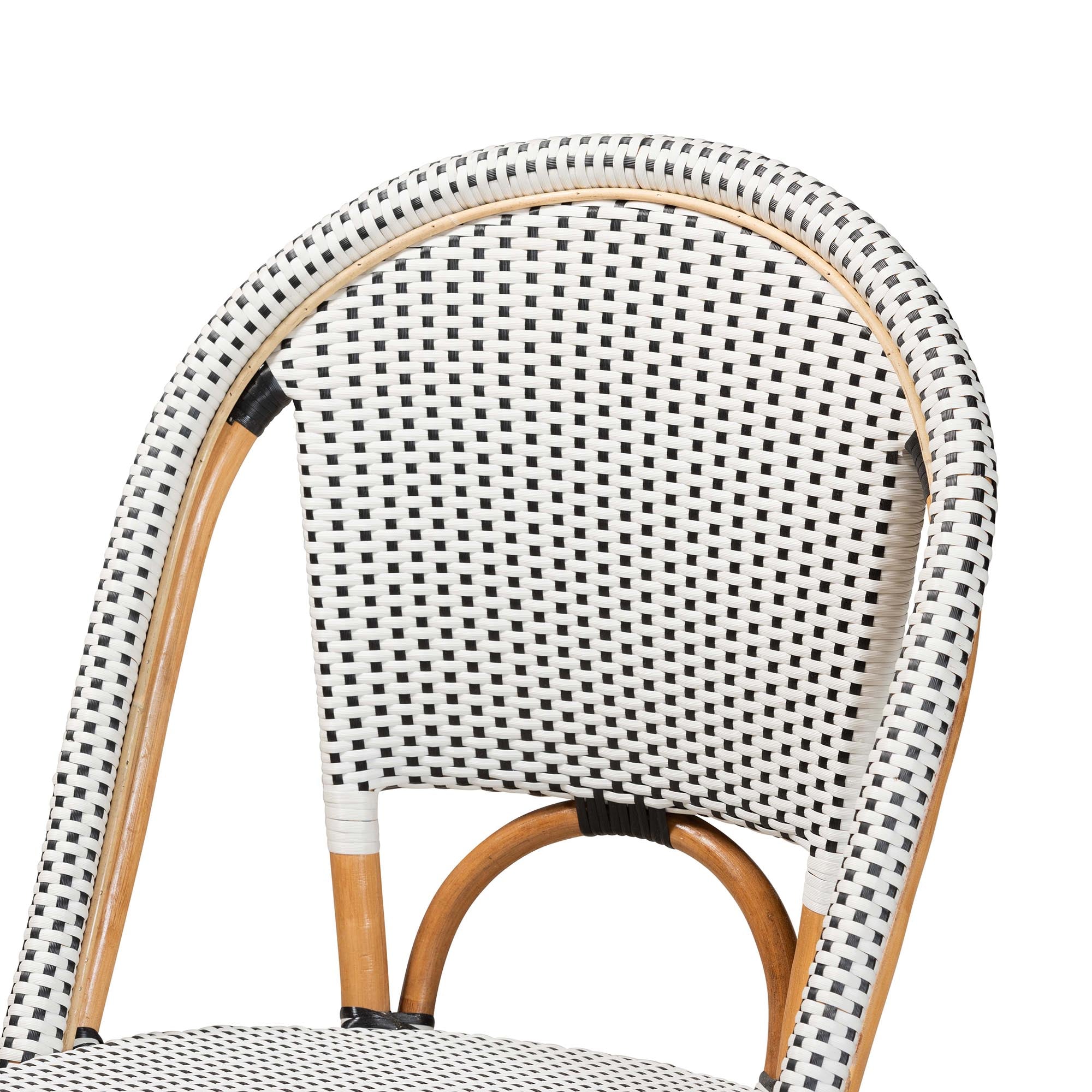 bali & pari Genica Classic French Black and White Weaving and Natural Brown Rattan Indoor and Outdoor Bistro Chair
