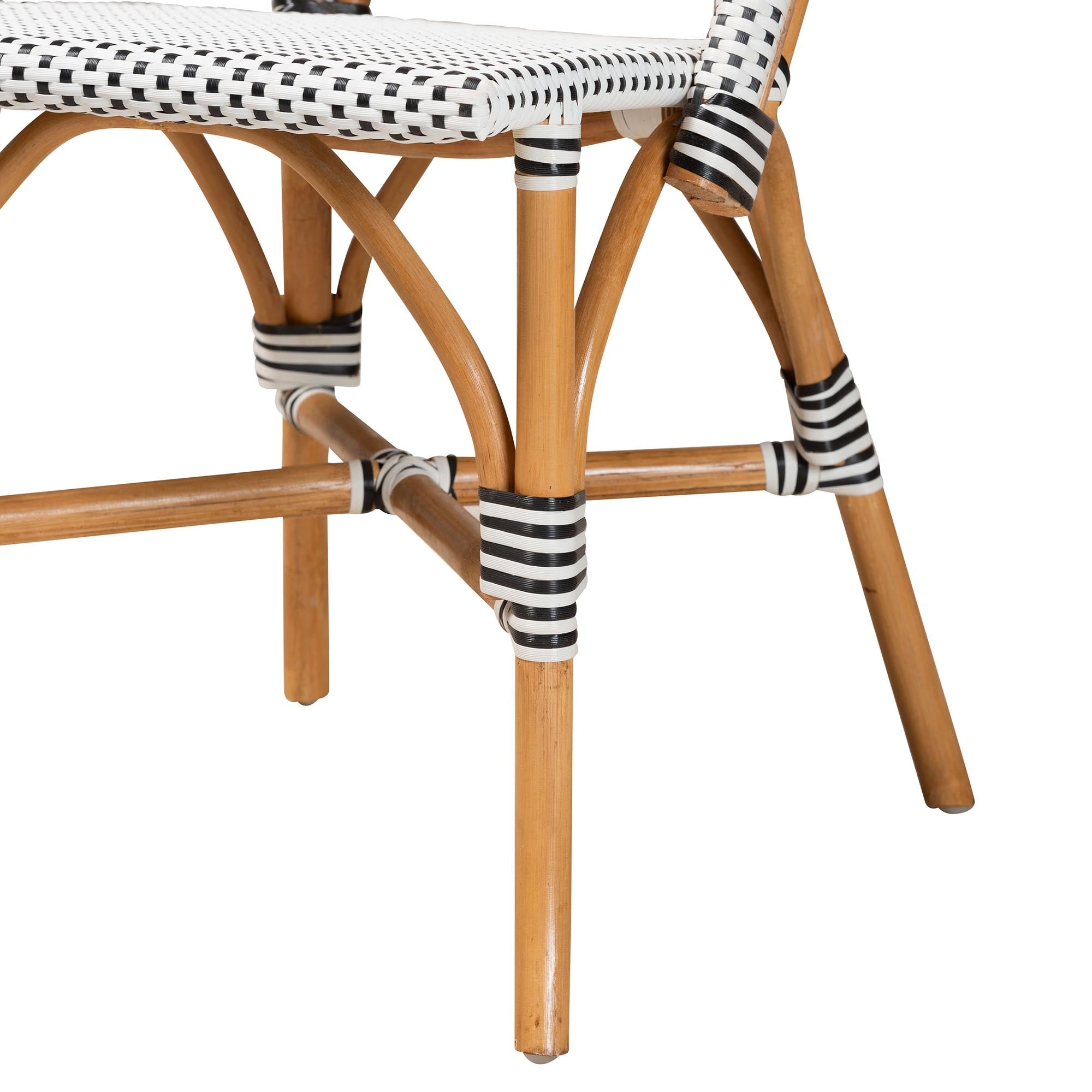 bali & pari Genica Classic French Black and White Weaving and Natural Brown Rattan Indoor and Outdoor Bistro Chair