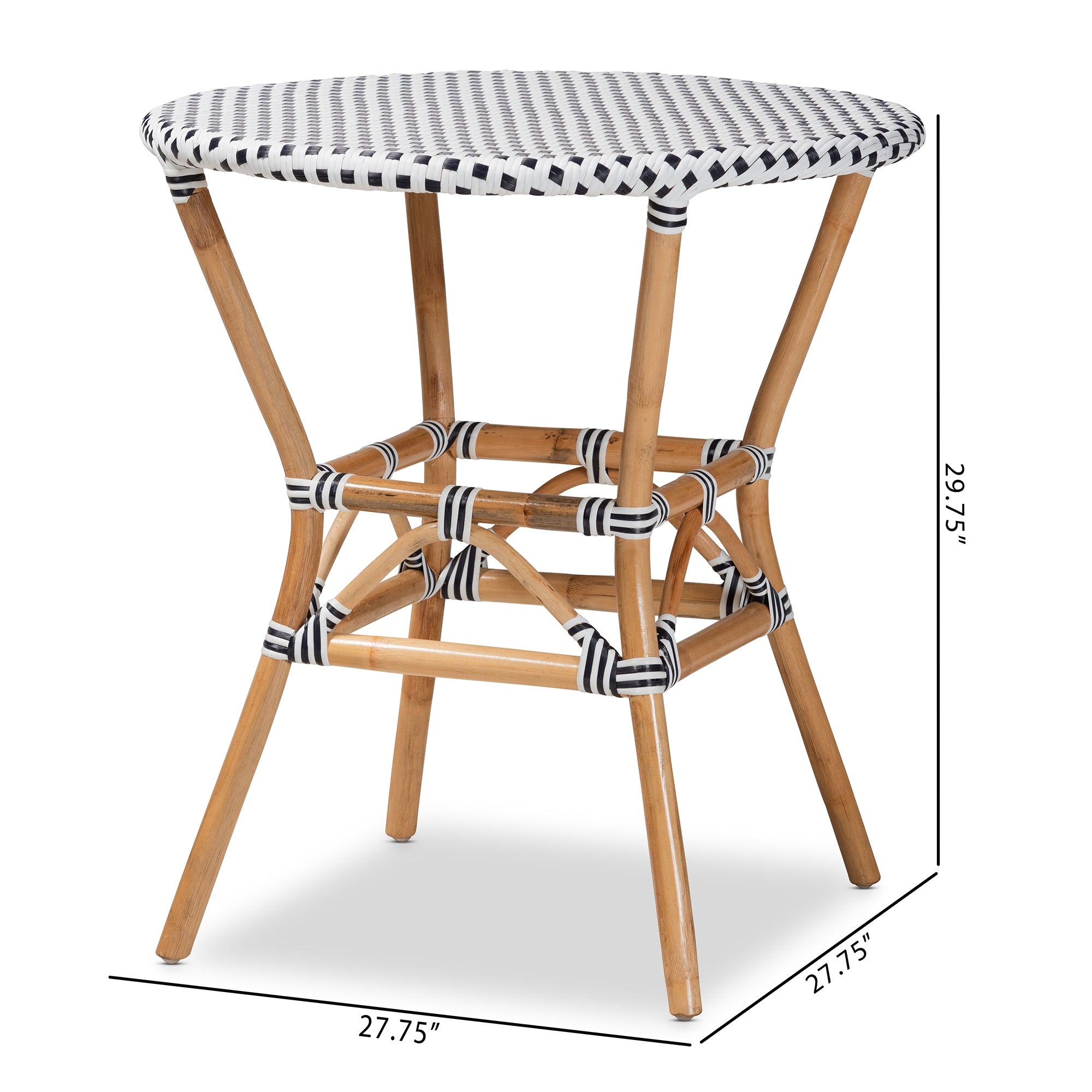 bali & pari Tavor Classic French Black and White Weaving and Natural Brown Rattan Indoor and Outdoor Bistro Table