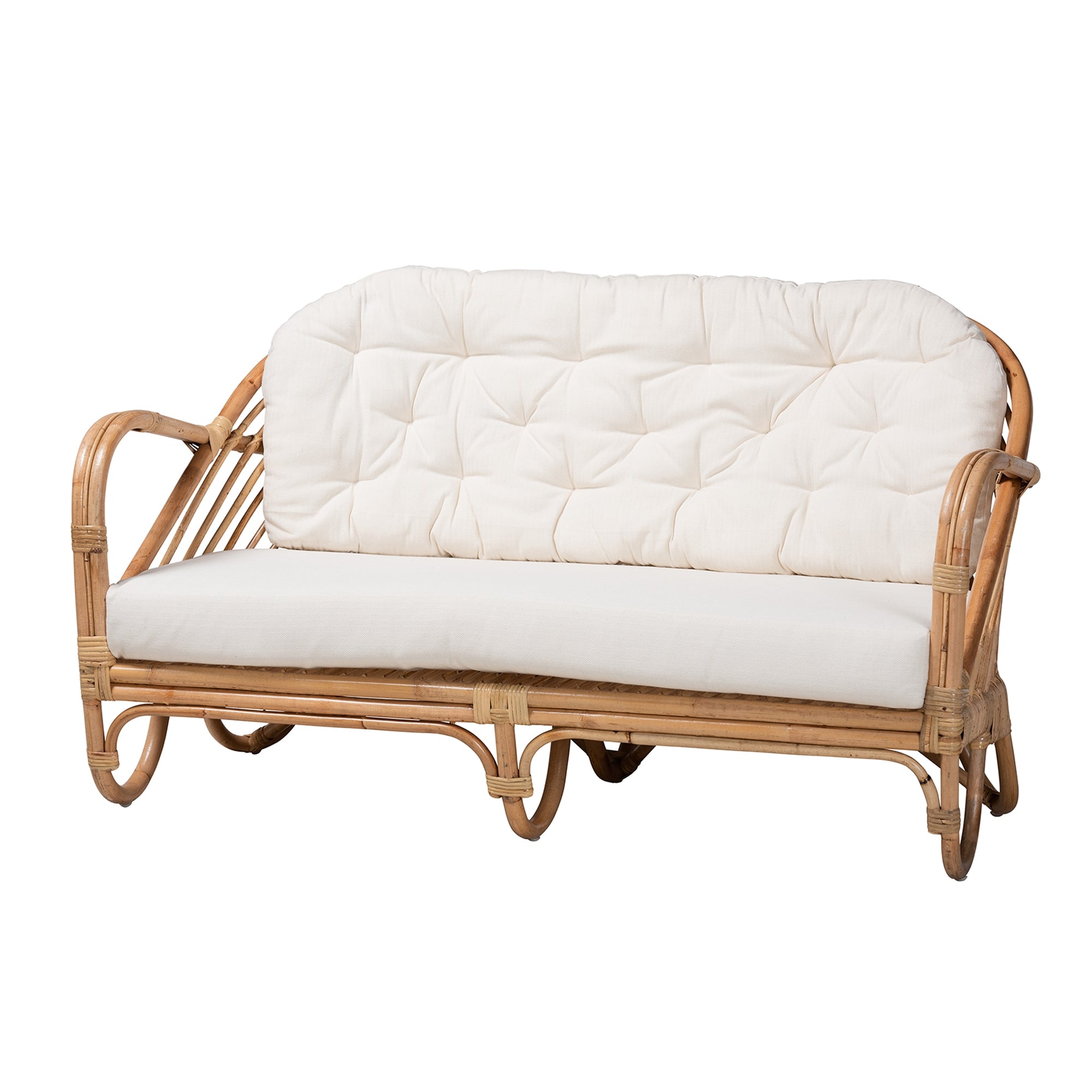 bali & pari Aliane Modern Bohemian Natural Brown Antique Rattan Loveseat