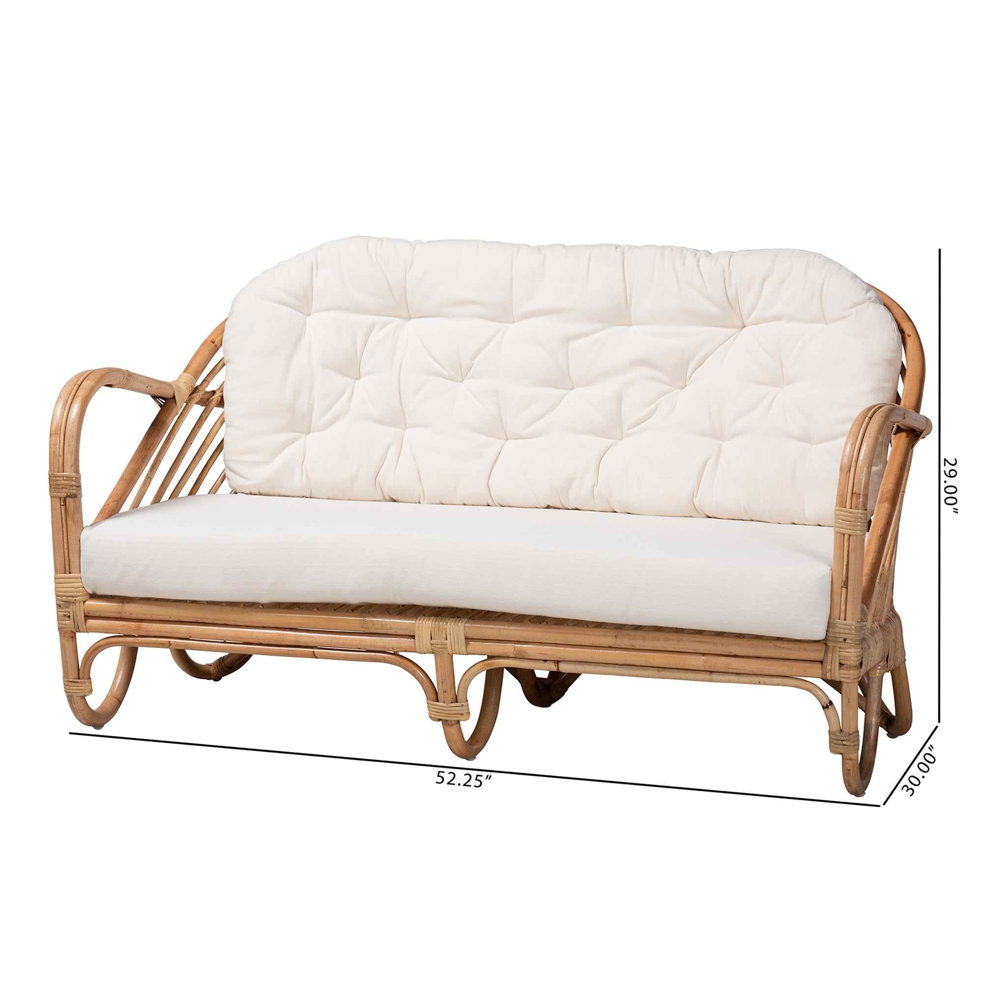 bali & pari Aliane Modern Bohemian Natural Brown Antique Rattan Loveseat