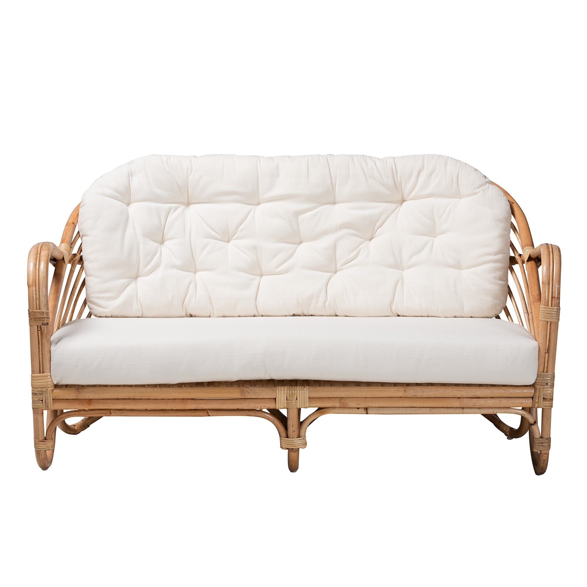 bali & pari Aliane Modern Bohemian Natural Brown Antique Rattan Loveseat